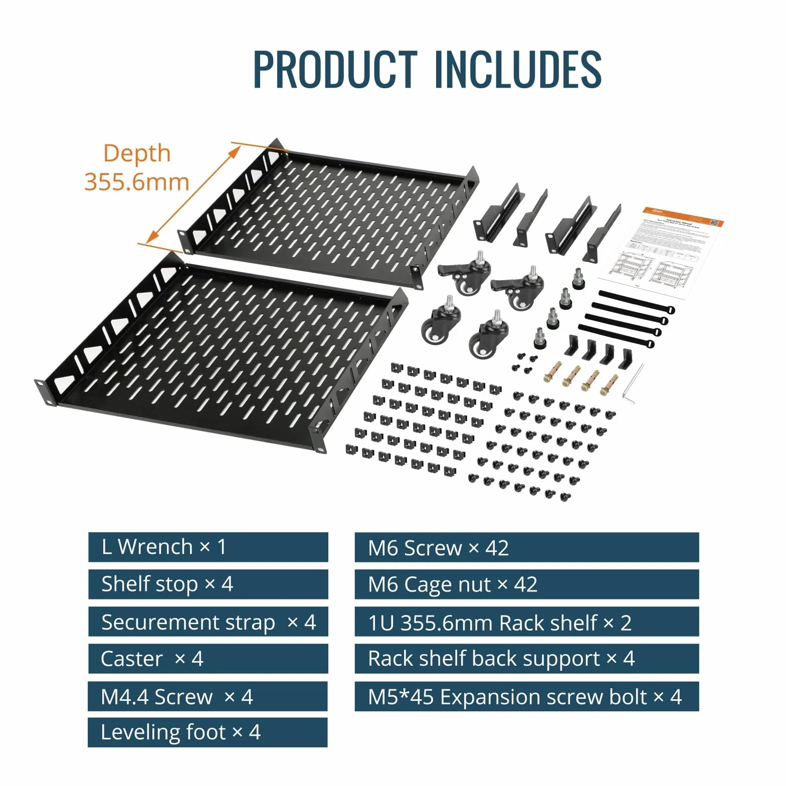 Tecmojo Rack Réseau 19 Pouces 16U à Structure Ouverte, Armoire 4 Montants avec Roulettes, Noir