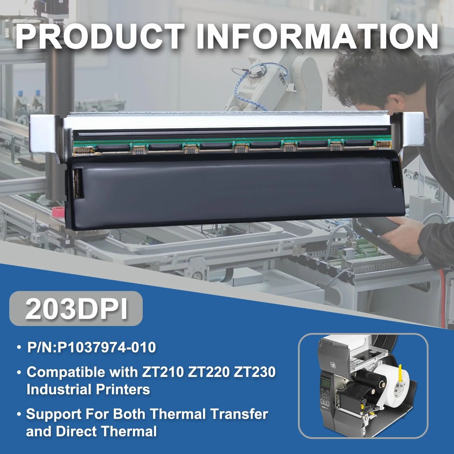 Tête d'impression Zebra ZT230 ZT220 ZT210 203DPI OEM pour imprimante de codes-barres thermique