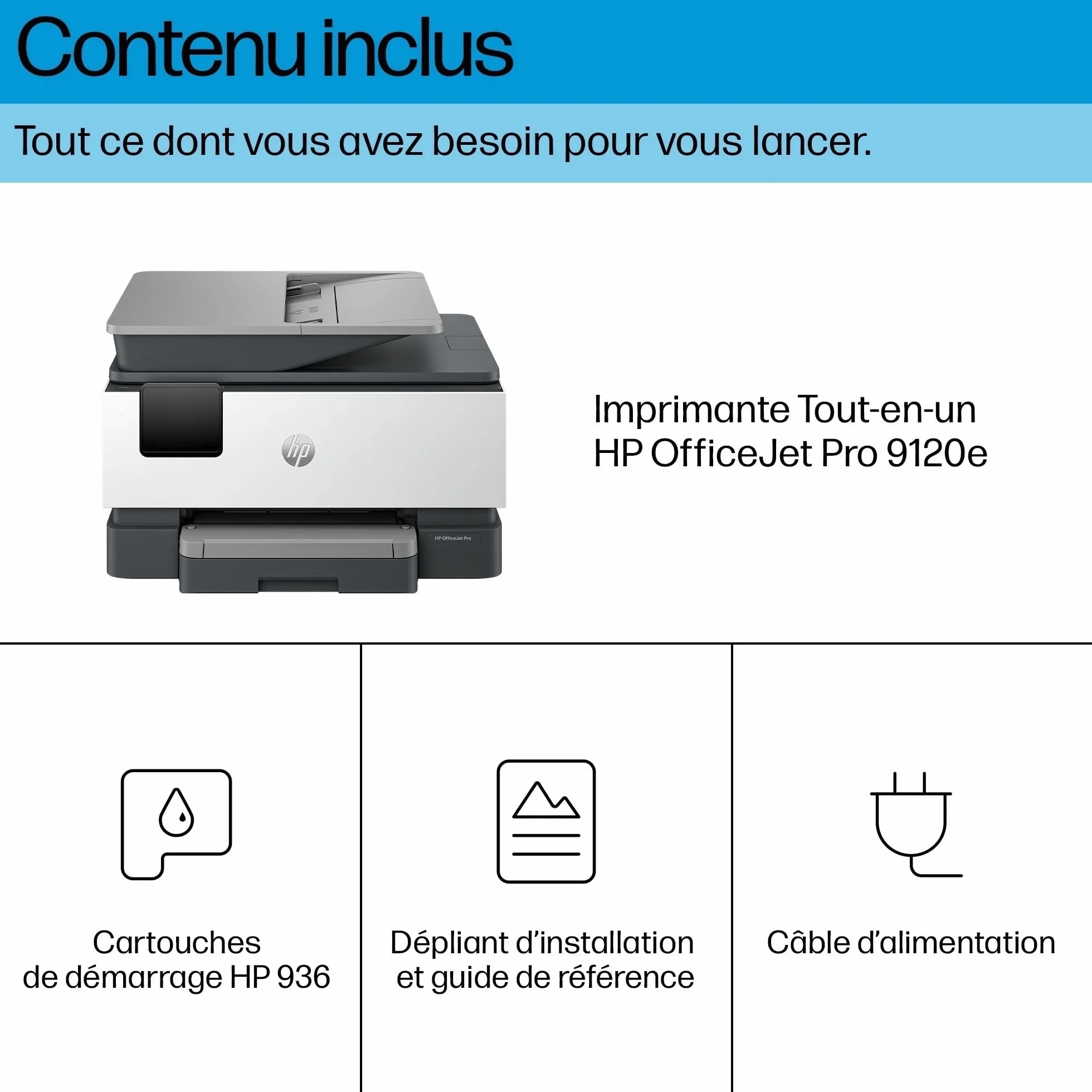 HP OfficeJet Pro 9120e Imprimante Multifonction Jet d'encre A4 Couleur Recto Verso Automatique 22 ppm Wi-Fi Gris