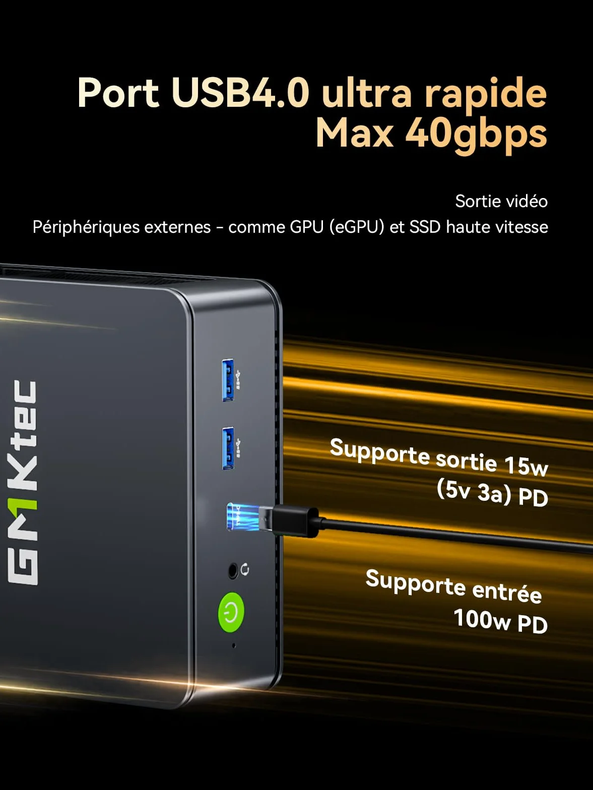 GMKtec Mini PC Ryzen 5 7640HS AMD Radeon 760M 16Go DDR5 512Go PCIe3.0 SSD Double LAN 2.5G WiFi 6E Triple Affichage 4K USB 4.0