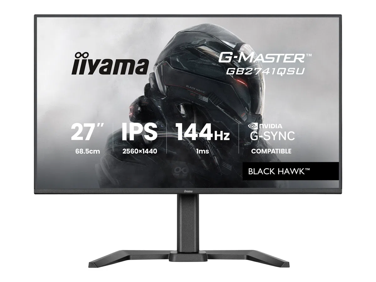 iiyama Ecran G-Master Black Hawk, GB2741QSU-B1 IPS, Adaptive Sync, QHD@144Hz, 1ms, 350cd, HP, HDMI/DP/USB HUB, réglable en Hauteur, Black Tuner, G-Sync Compatible