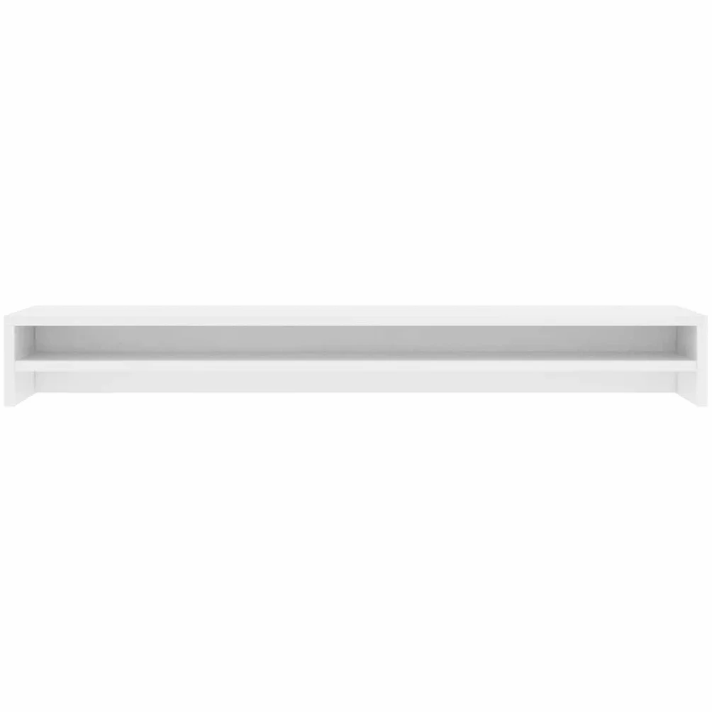 vidaXL Support écran 100x24x13 cm 2 niveaux Bois reconstitué Blanc Rehausseur de bureau avec rangement