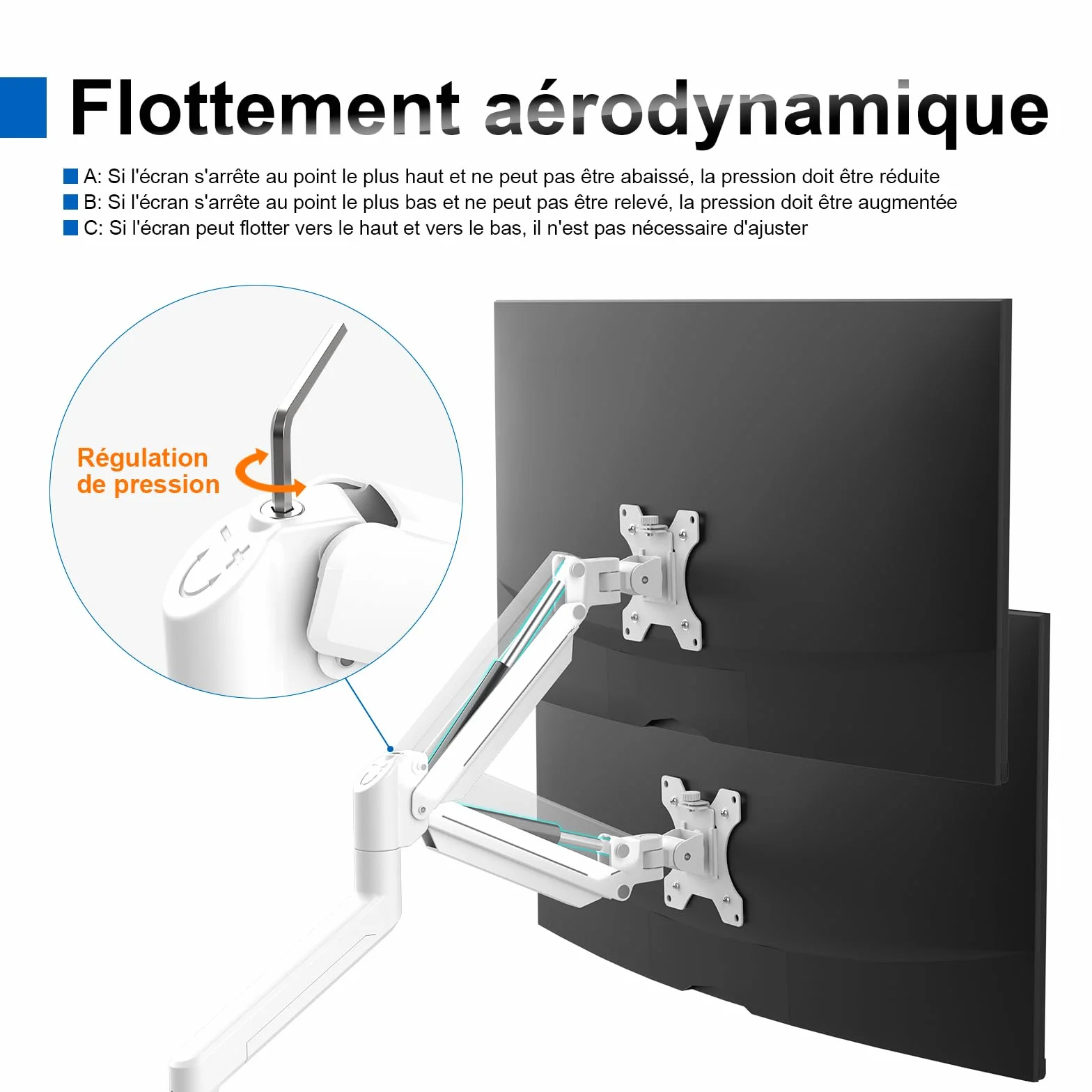 GRIFEMA GB2003W-1 Bras Ecran PC VESA 75x75-100x100 mm Rotation 360° Réglable Hauteur 9 kg Blanc