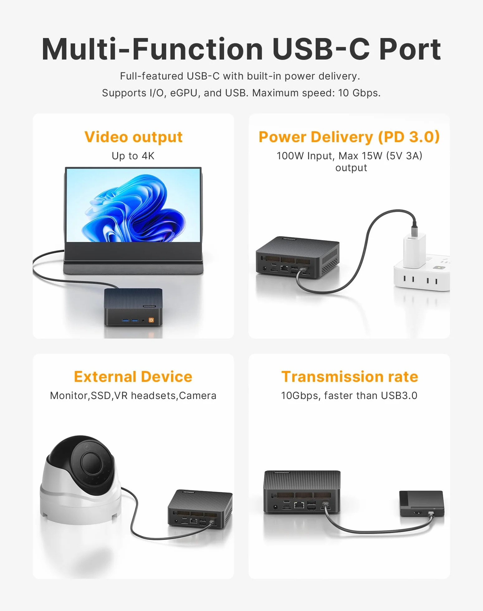 Mini PC C5 Ryzen 5 3500U 8GB RAM DDR4 256GB SSD Ordinateur de Bureau Compact Triple écran 4K 60Hz