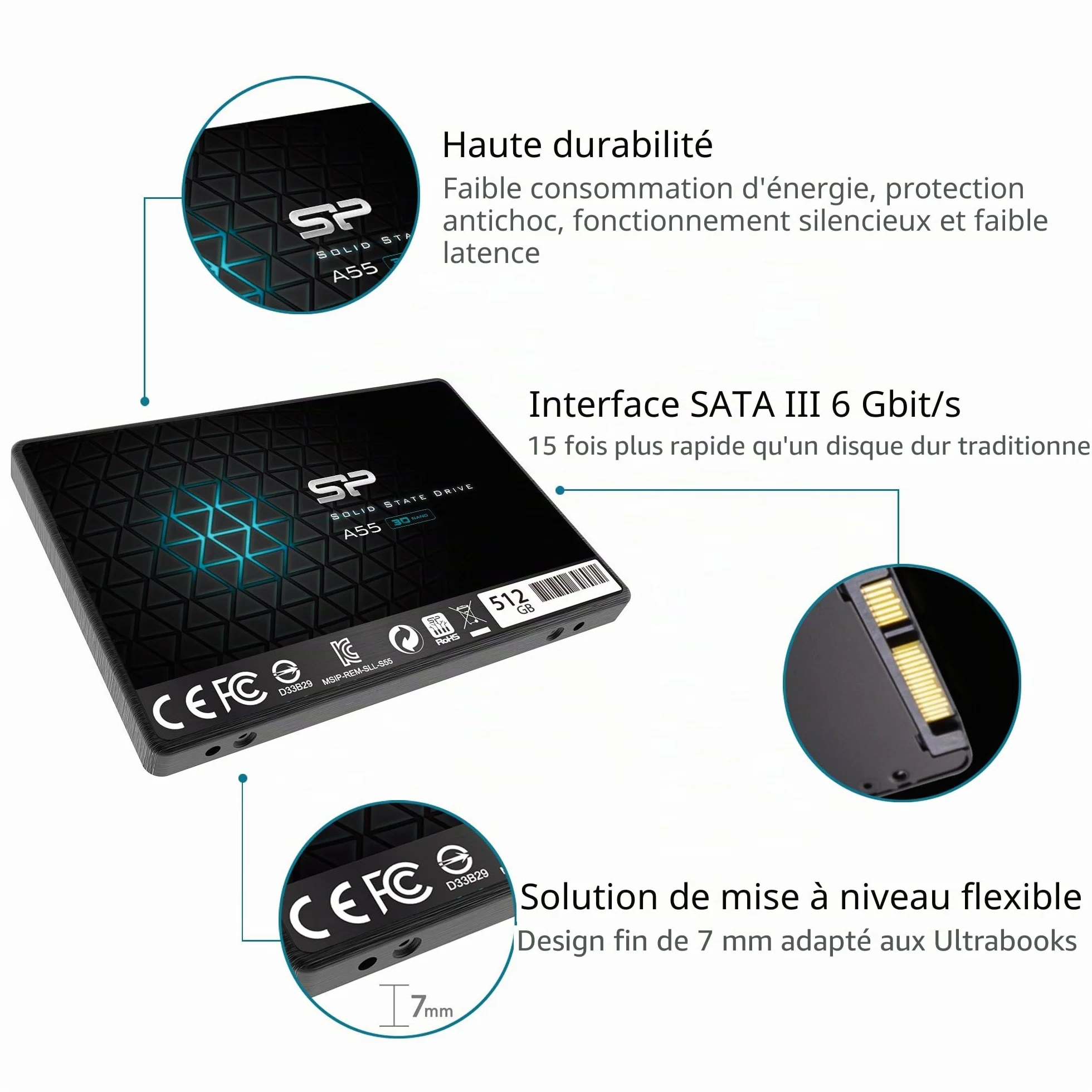 Silicon Power SSD 512GB 3D NAND A55 2.5" SATA III Internal Solid State Drive