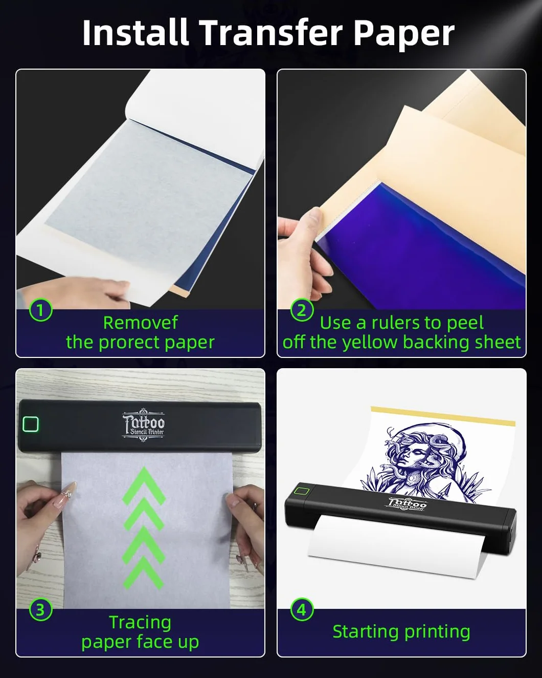 Thermocopieur Tatouage Bluetooth P84 Imprimante Stencil 5 Feuilles Papier Transfert Noir