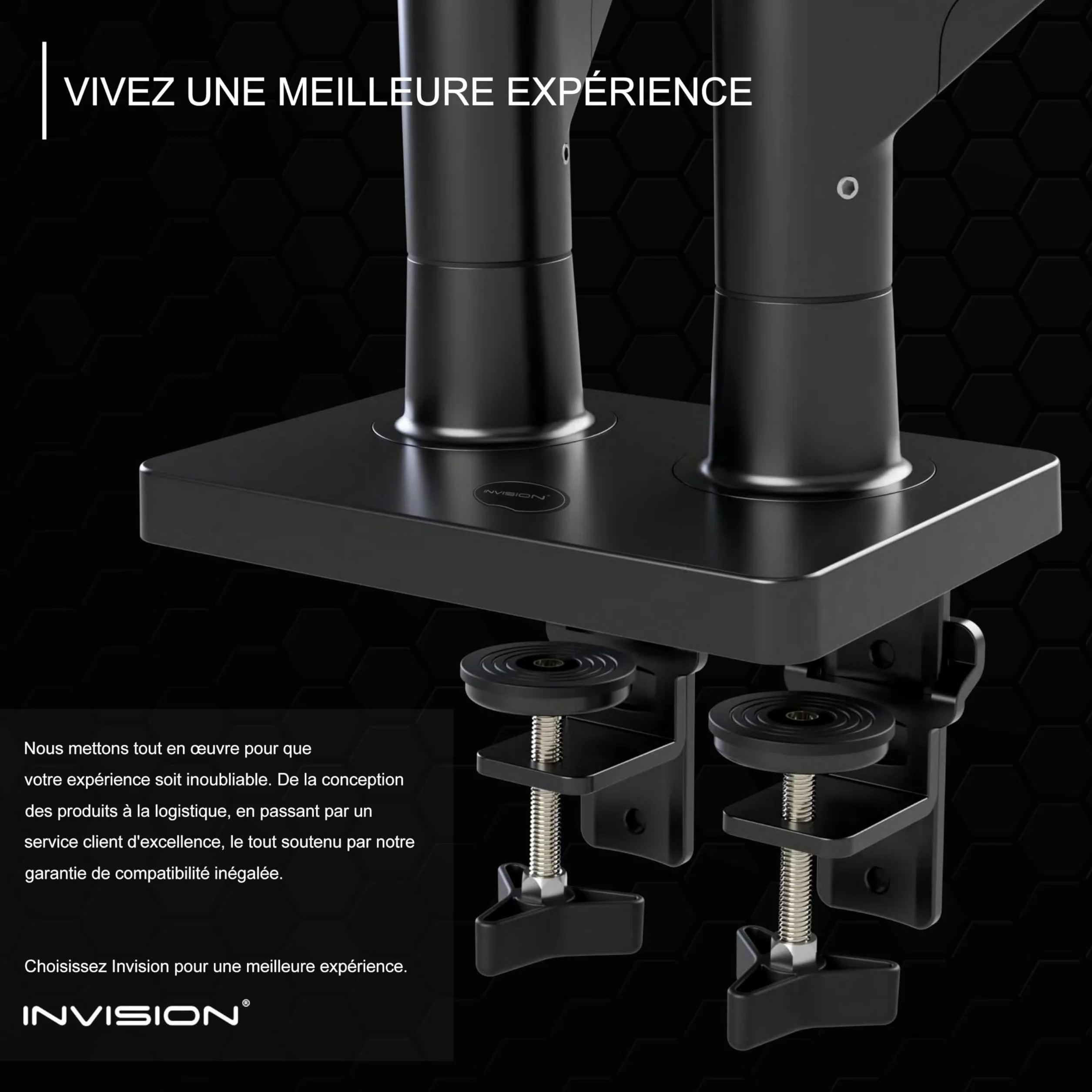 Invision Support Écran PC Bras Double 24-35 Pouces VESA 75/100mm Réglable en Hauteur MX900