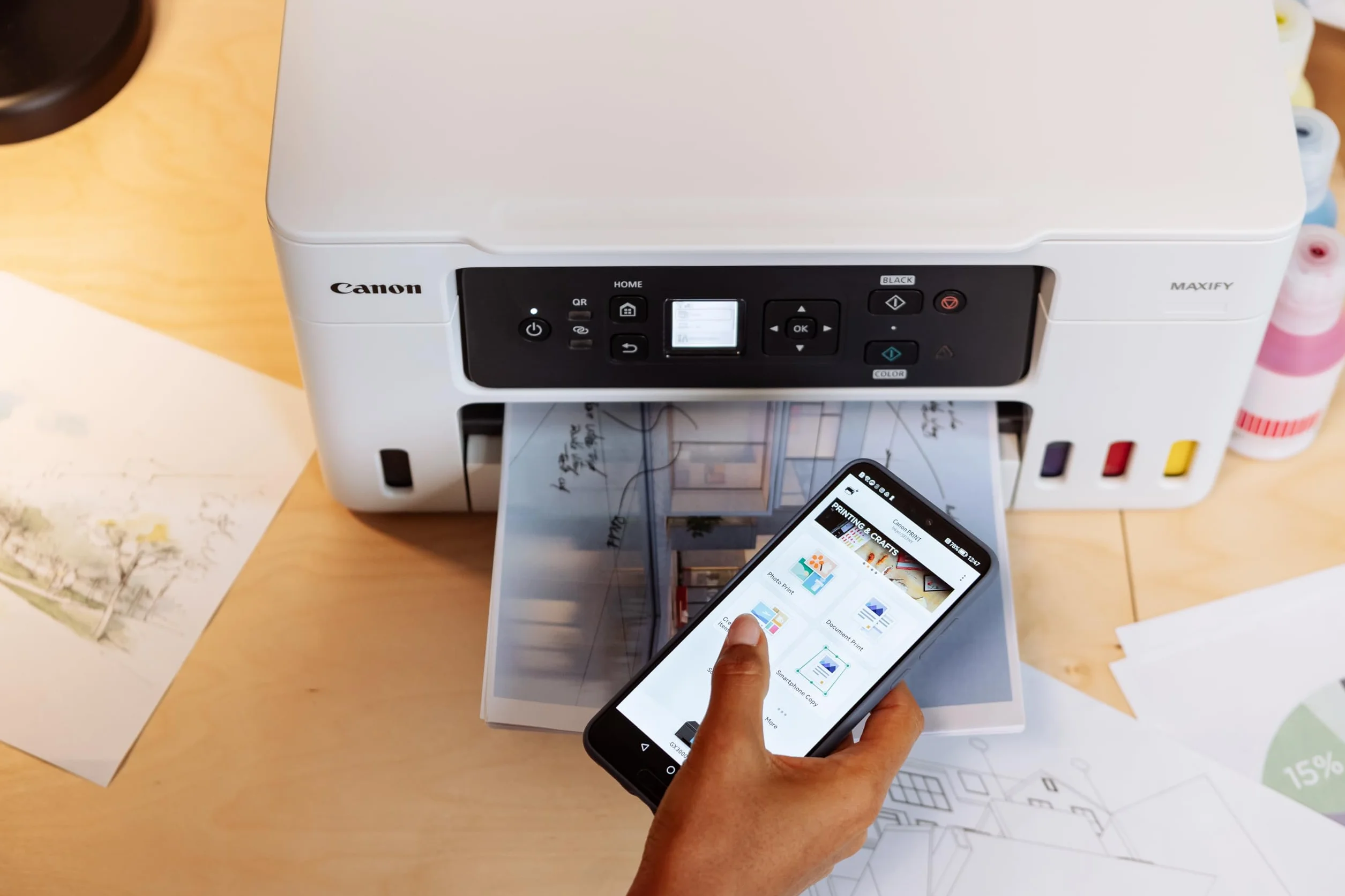 Canon MAXIFY GX3050 imprimante 3-en-1 bureautique jet d'encre réservoir rechargeable blanc