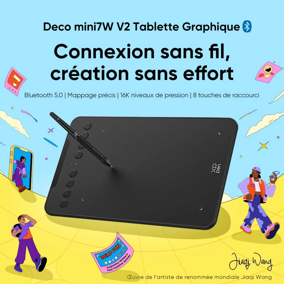 XPPen Deco Mini7W v2 Tablette Graphique Bluetooth 5.0 7 Pouces 16K Niveaux de Pression
