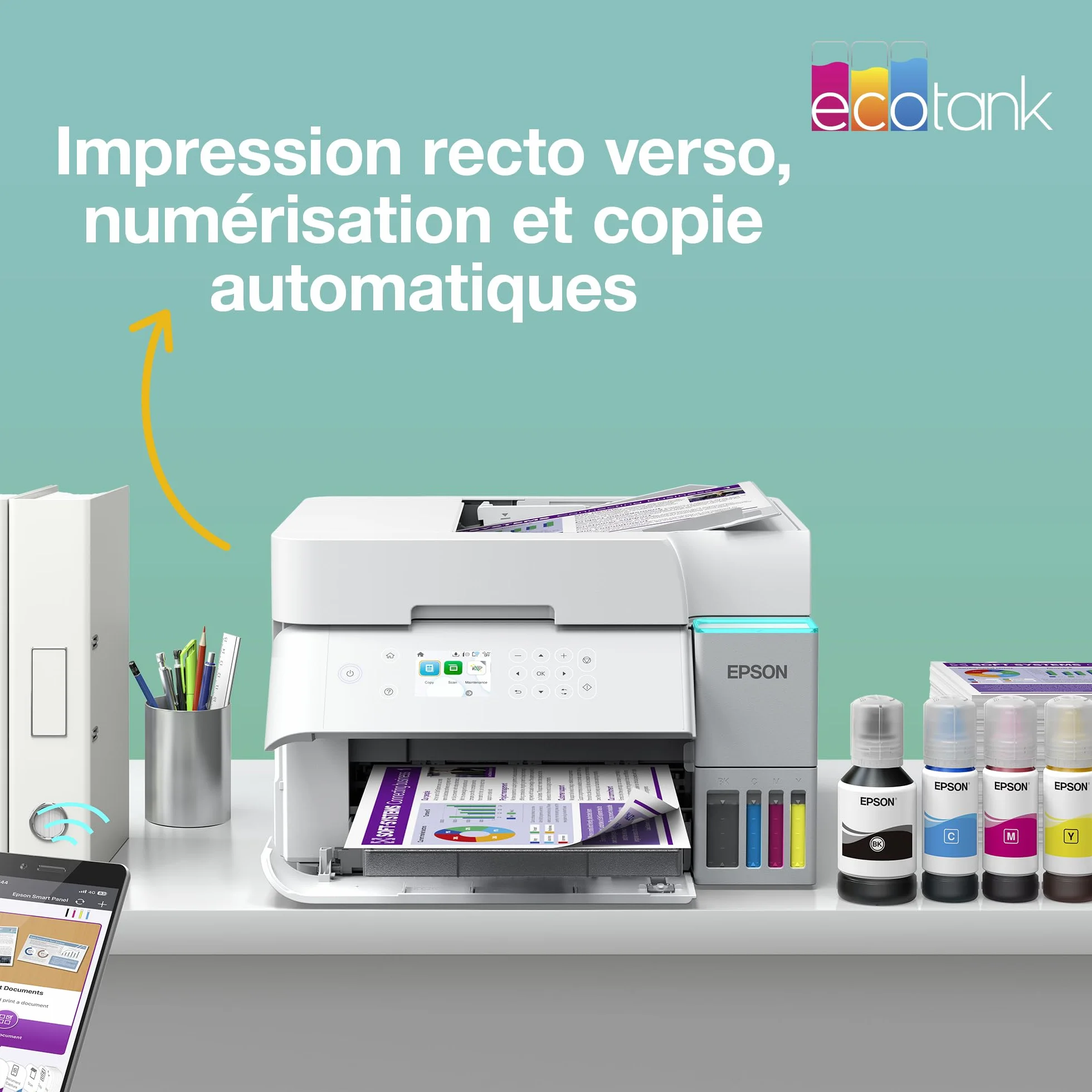Epson EcoTank ET-3956 Imprimante Multifonction A4 Wi-Fi Recto Verso Auto Écran LCD 6,1cm ADF 35 Feuilles