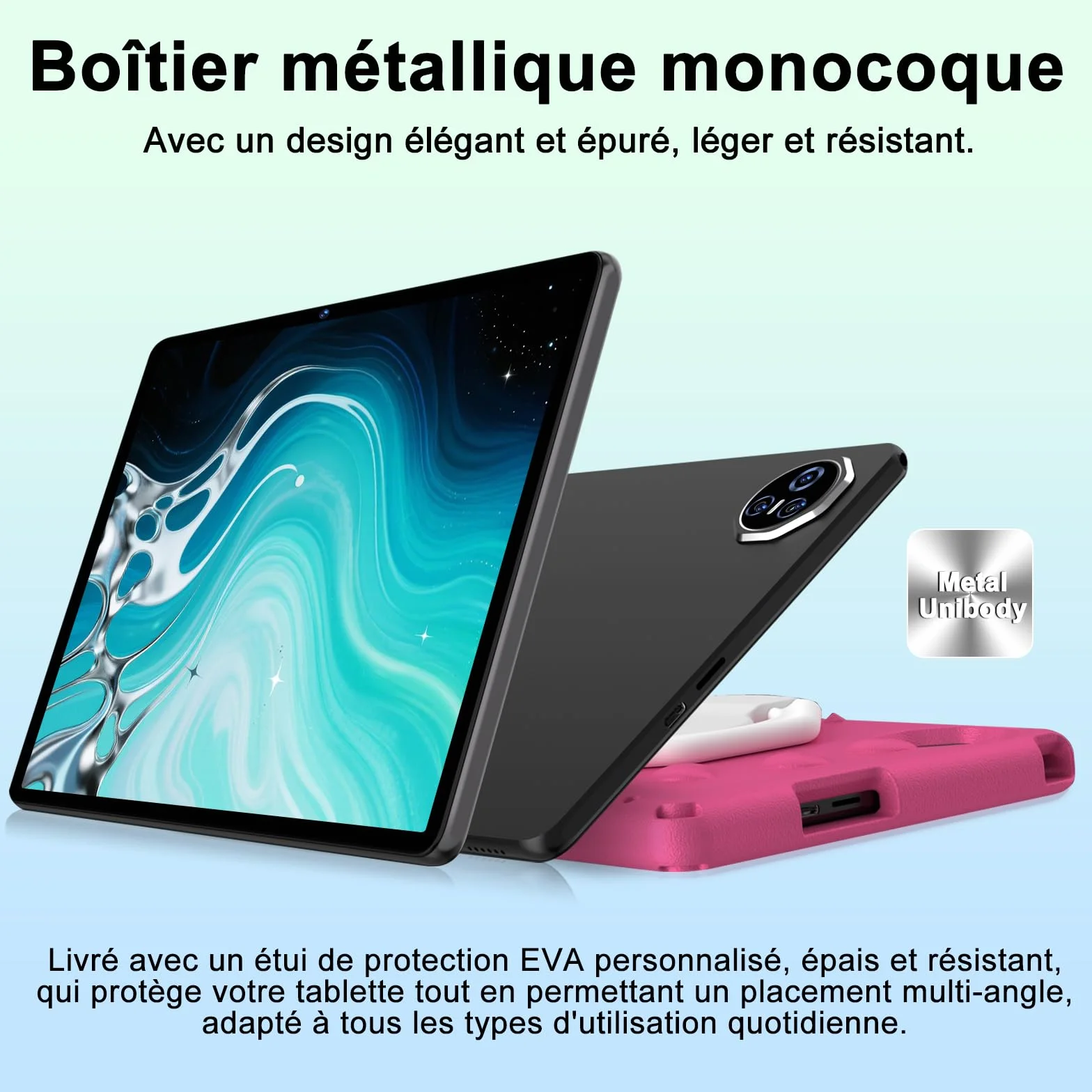 Tablette Android 15 pour enfants 11 Pouces 24Go+256Go/2To Octa-Core Gemini AI Widevine L1 8000 mAh 13MP+5MP EVA Silicone Étui Protection Boîtier Métallique Rose