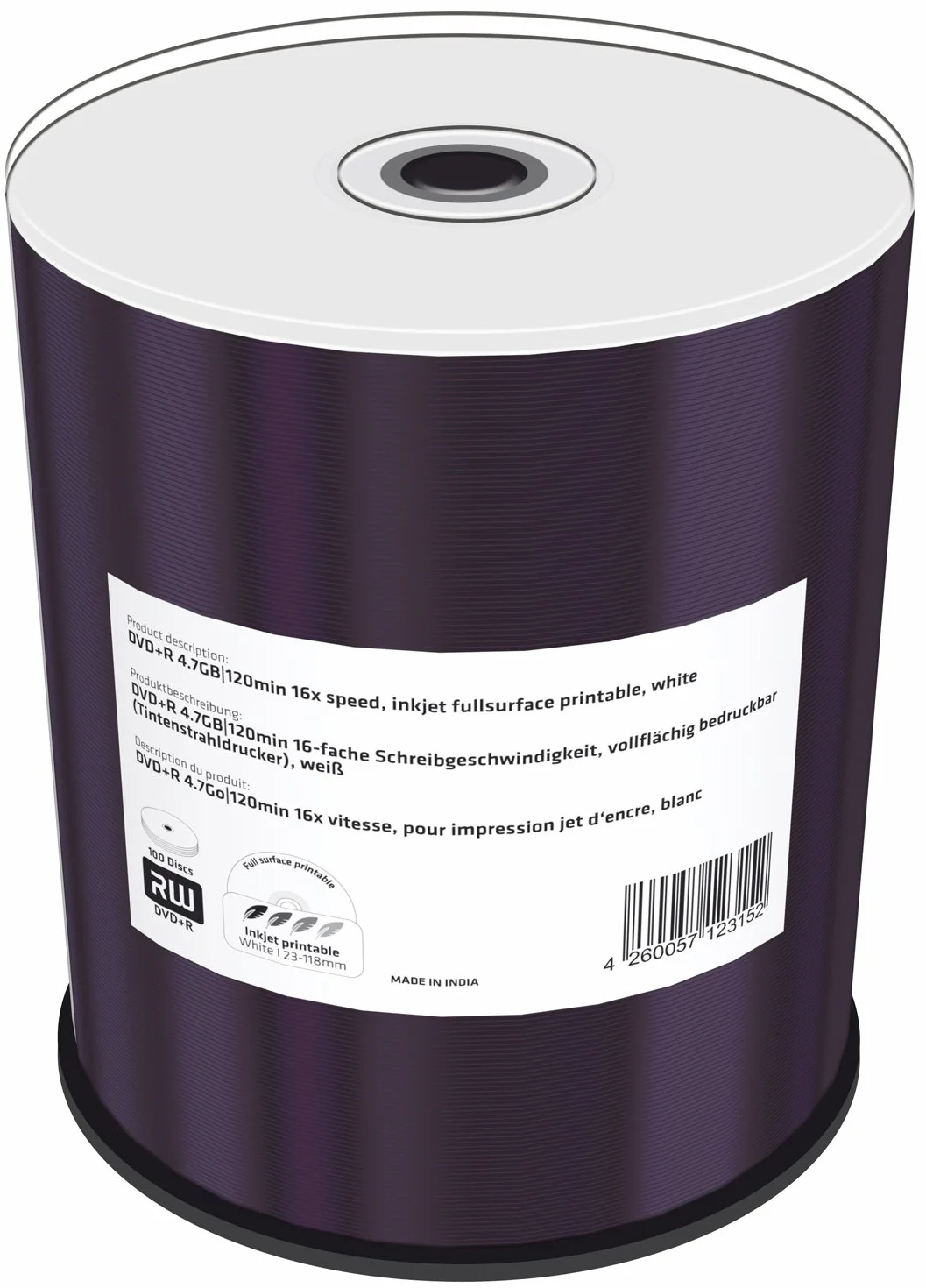 Mediarange MR414 DVD+R 4,7GB 120min Encre pleine imprimable Lot de 100