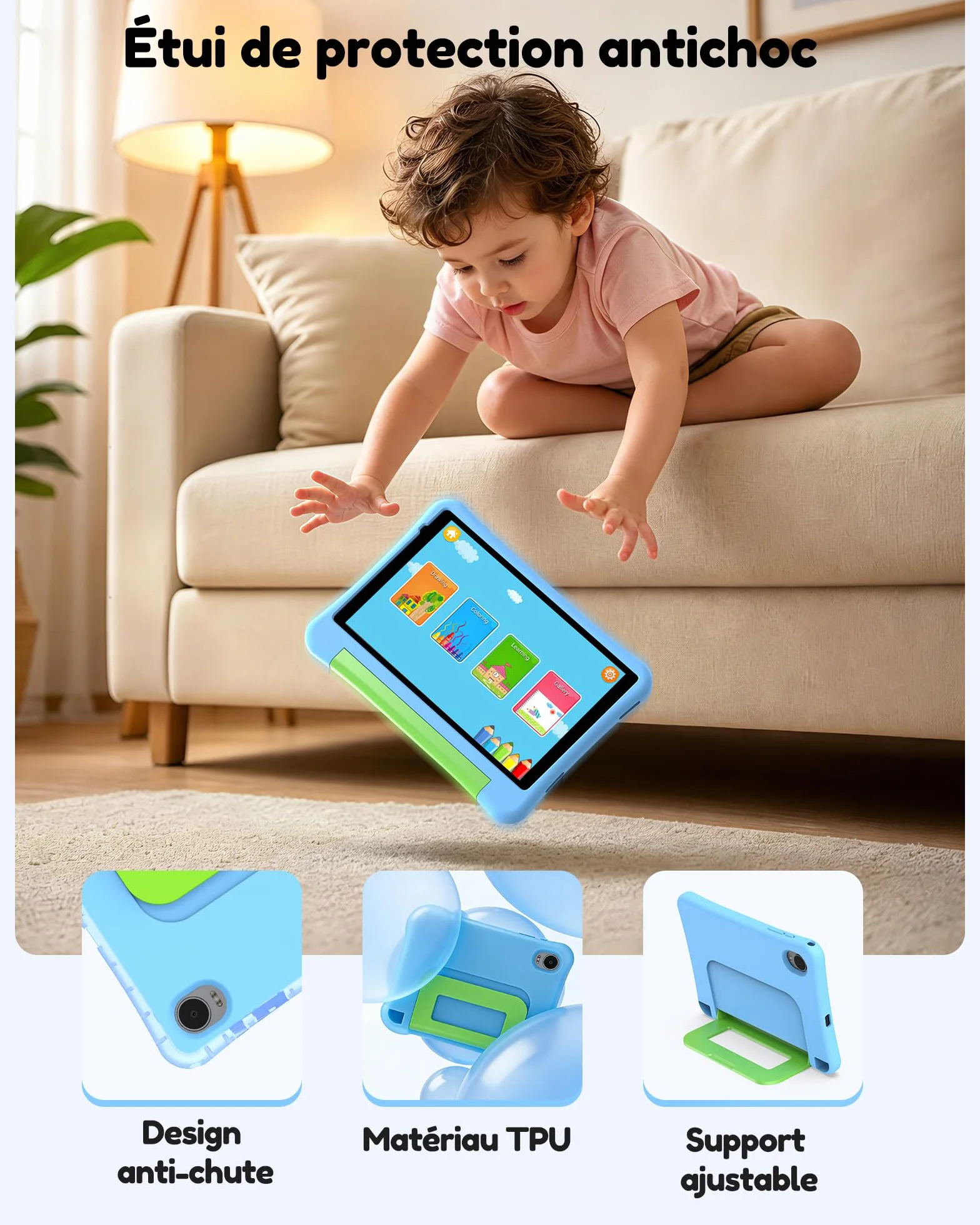 ALLDOCUBE Tablette Enfants 8 Pouces Android 15 Éducative T310 32Go ROM 5000mAh WiFi Coque Antichocs Bleu
