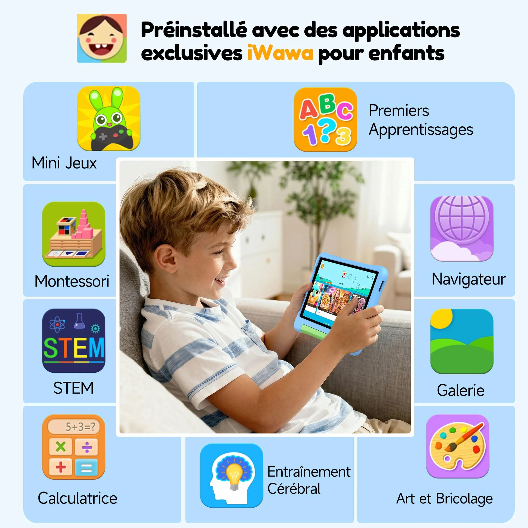 ALLDOCUBE Tablette Enfants 8 Pouces Android 15 Éducative T310 32Go ROM 5000mAh WiFi Coque Antichocs Bleu