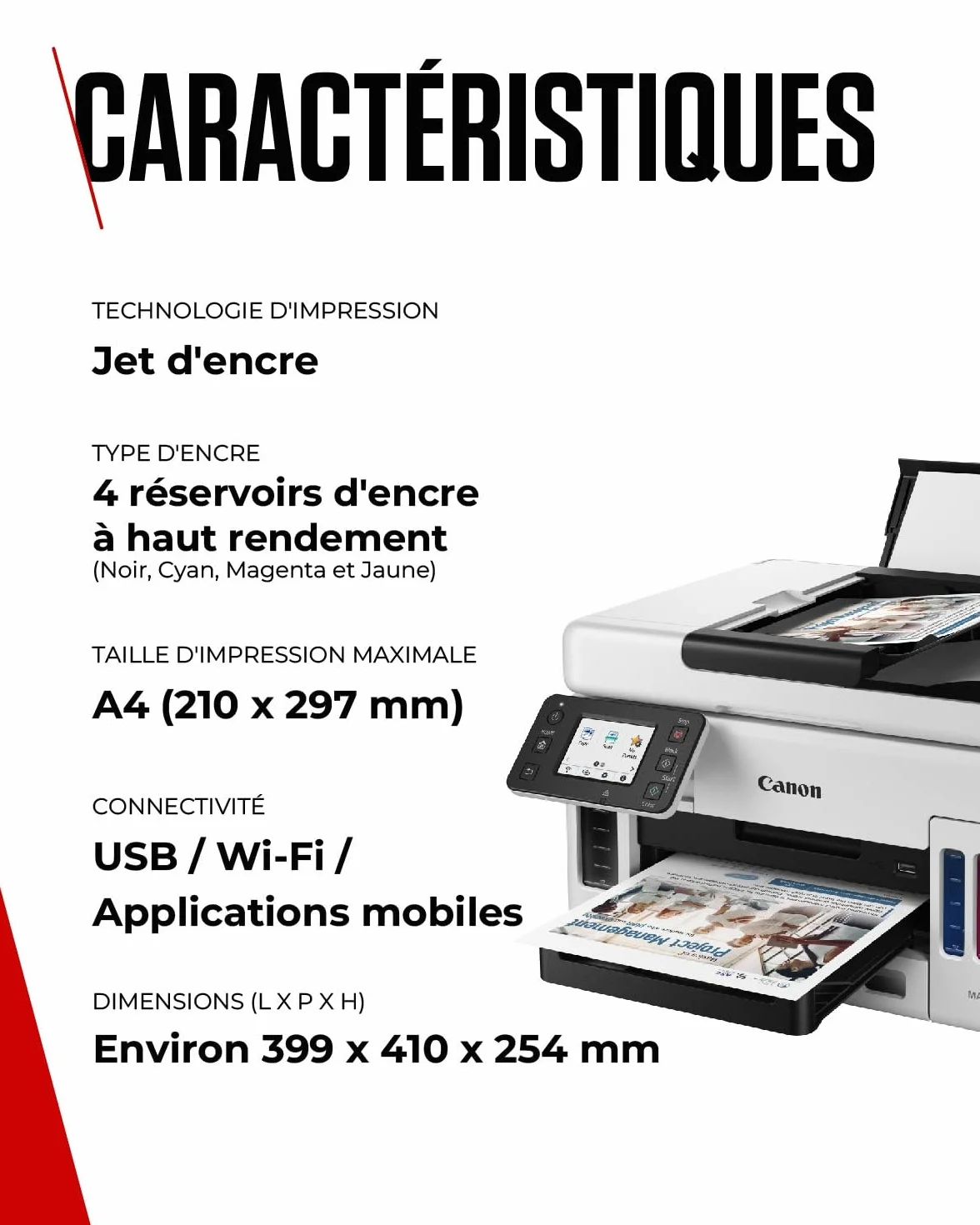 Canon MAXIFY GX6050 Imprimante A4 Couleur Jet d'encre MegaTank Tout-en-Un sans Fil Wi-Fi Ethernet USB
