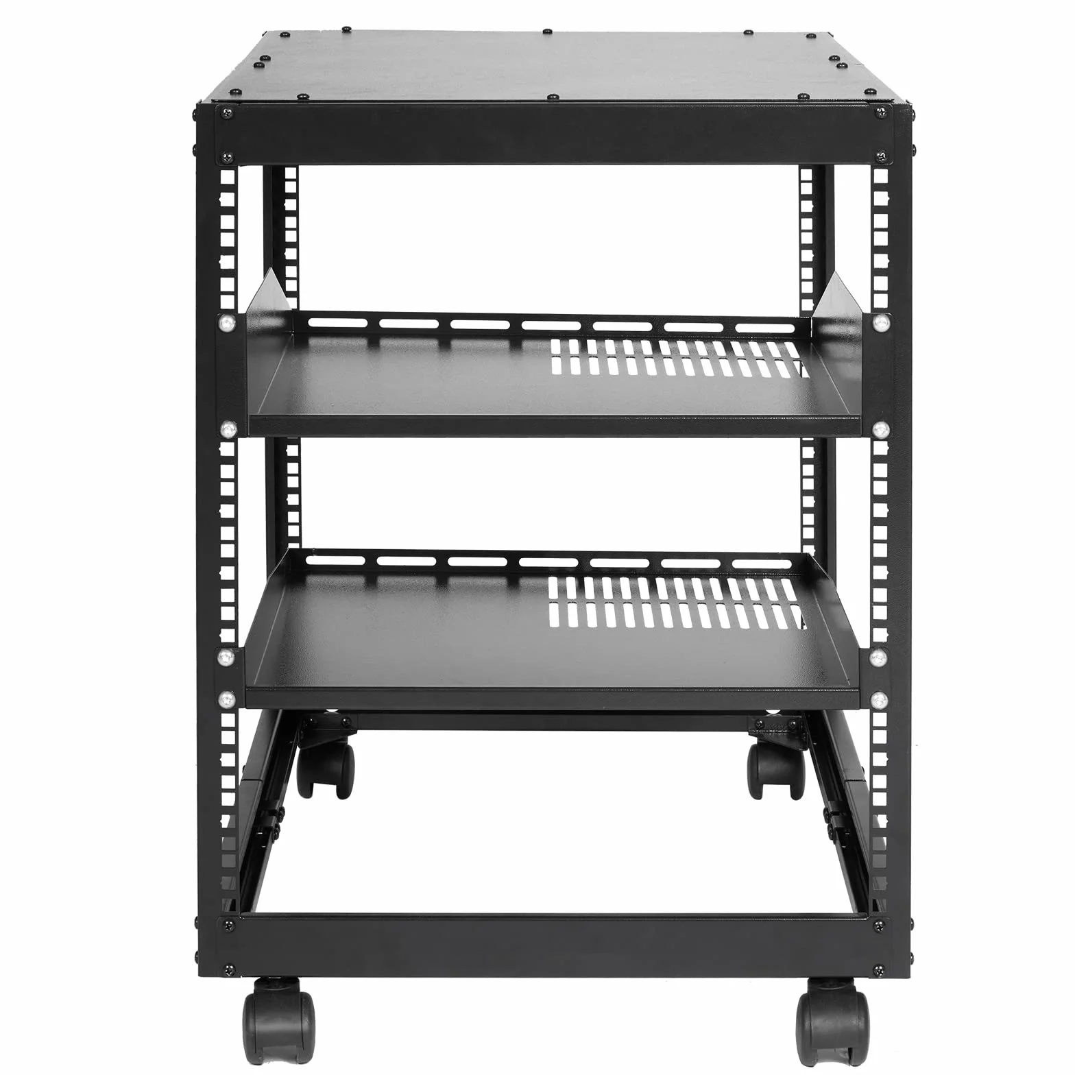 VEVOR Rack de Serveur à Cadre Ouvert 12U Support Mural Profondeur Réglable 58,5-101,6 cm 4 Montants Roulettes