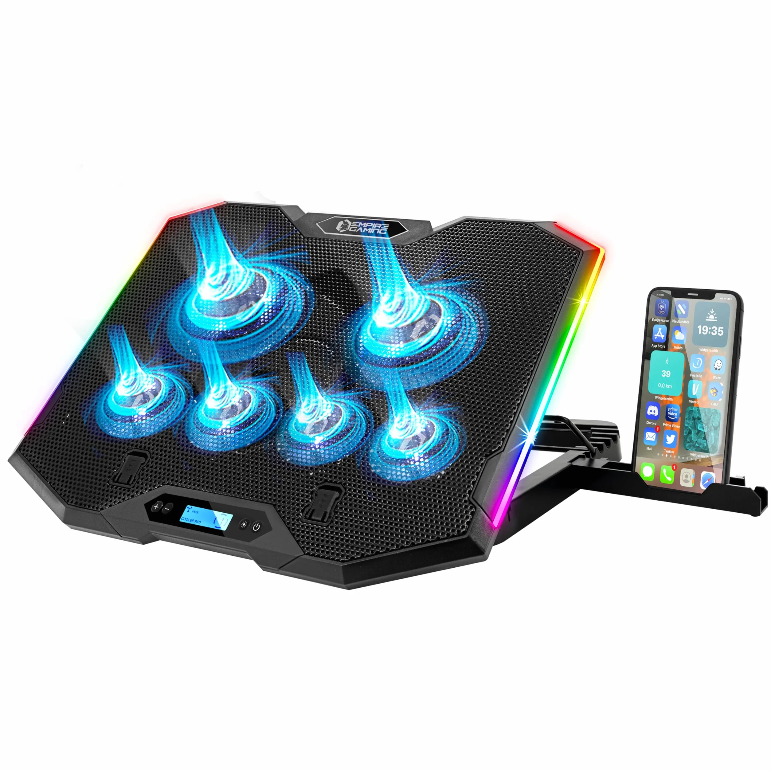 EMPIRE GAMING Guardian S-C100 Refroidisseur PC Portable RGB Gamer 6 Ventilateurs Contrôleur LCD 5 Hauteurs Réglables Compatible 12-17 Pouces Noir