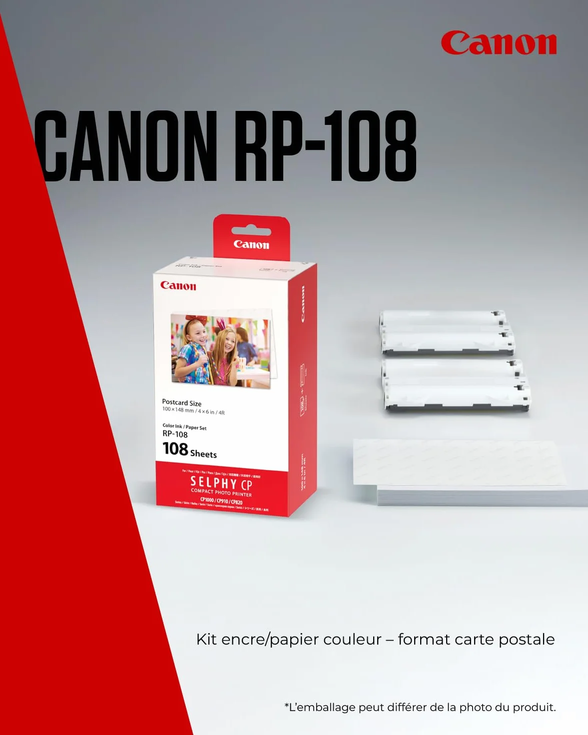 Canon RP-108 kit encre couleur pour imprimante Selphy 108 feuilles 10x14,8cm