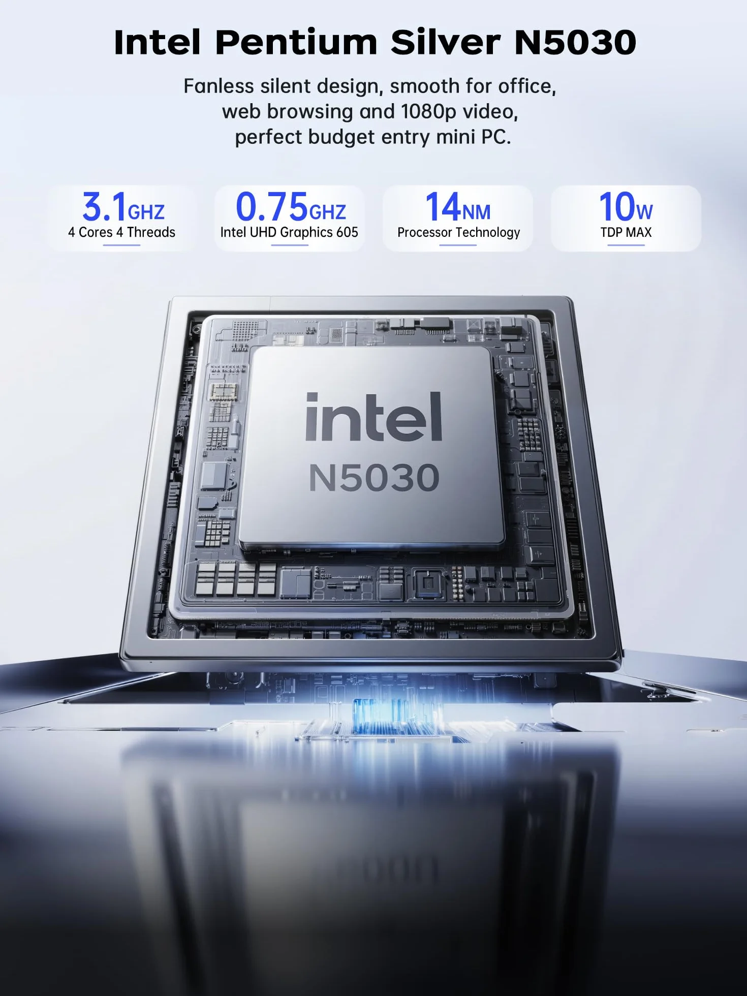 ACEMAGICIAN Mini PC Intel N5030 3,1 GHz 12 Go LPDDR4 256 Go M.2 SSD Micro Ordinateur 4K UHD HDMI WLAN Bluetooth 4.2