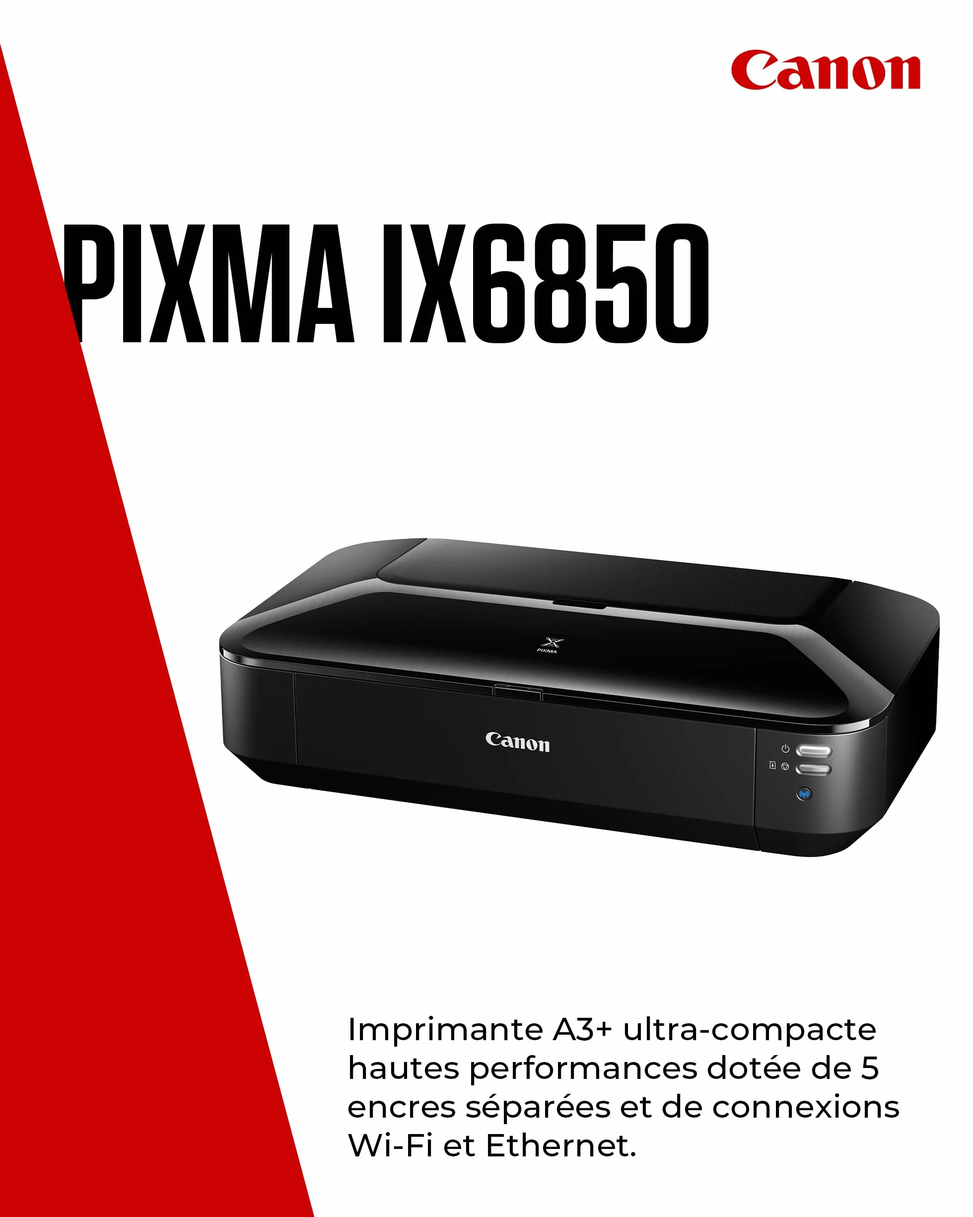 Canon PIXMA iX6850 Imprimante WiFi Noire 5 Encres A3+ Jet d'Encre Multifonction Bureau