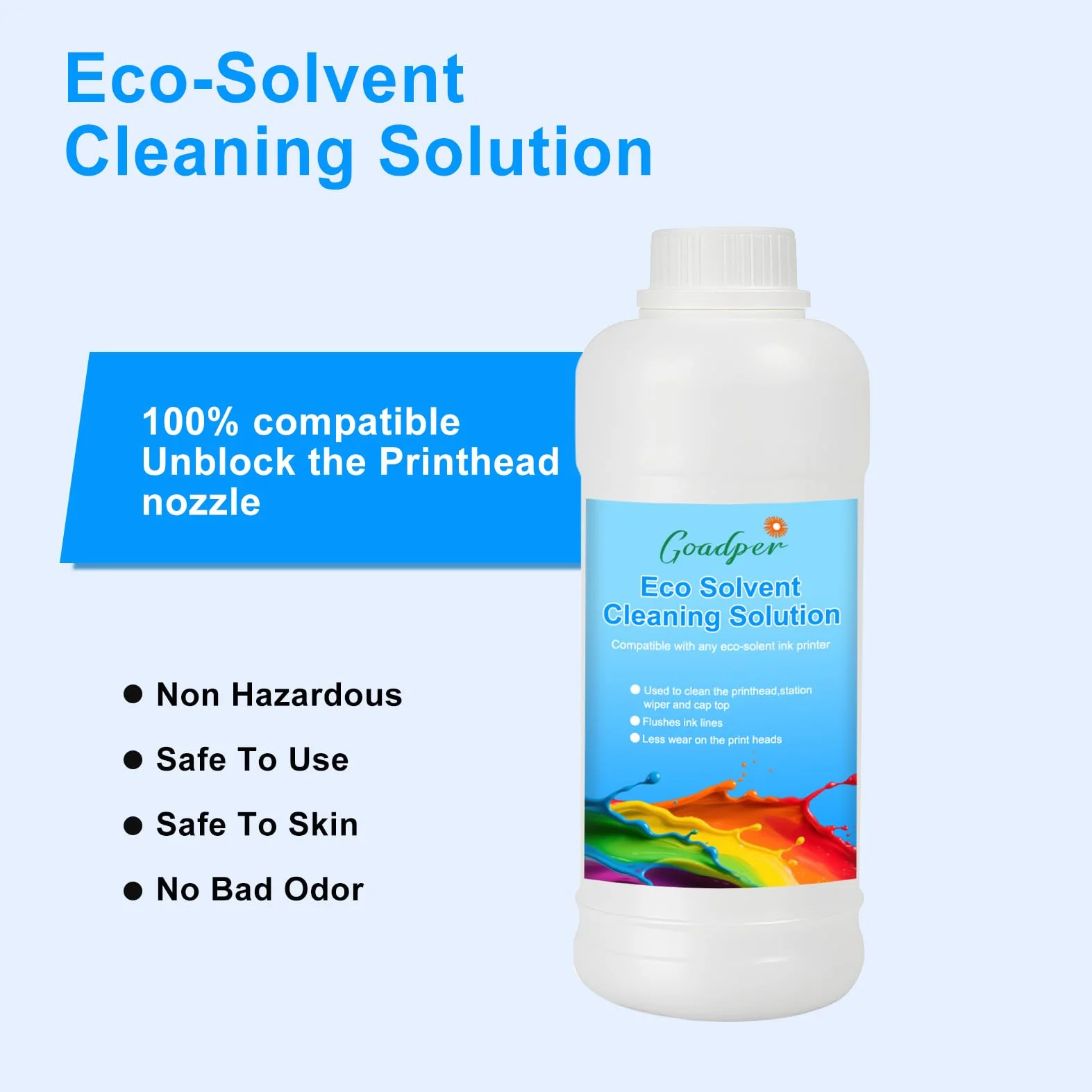 Solution de Nettoyage d'encre Eco Solvent 500ml Compatible Roland Mimaki Mutoh XP600 TX800 DX5 DX7 DX9 DX10 DX11 DX4 I1600 I3200