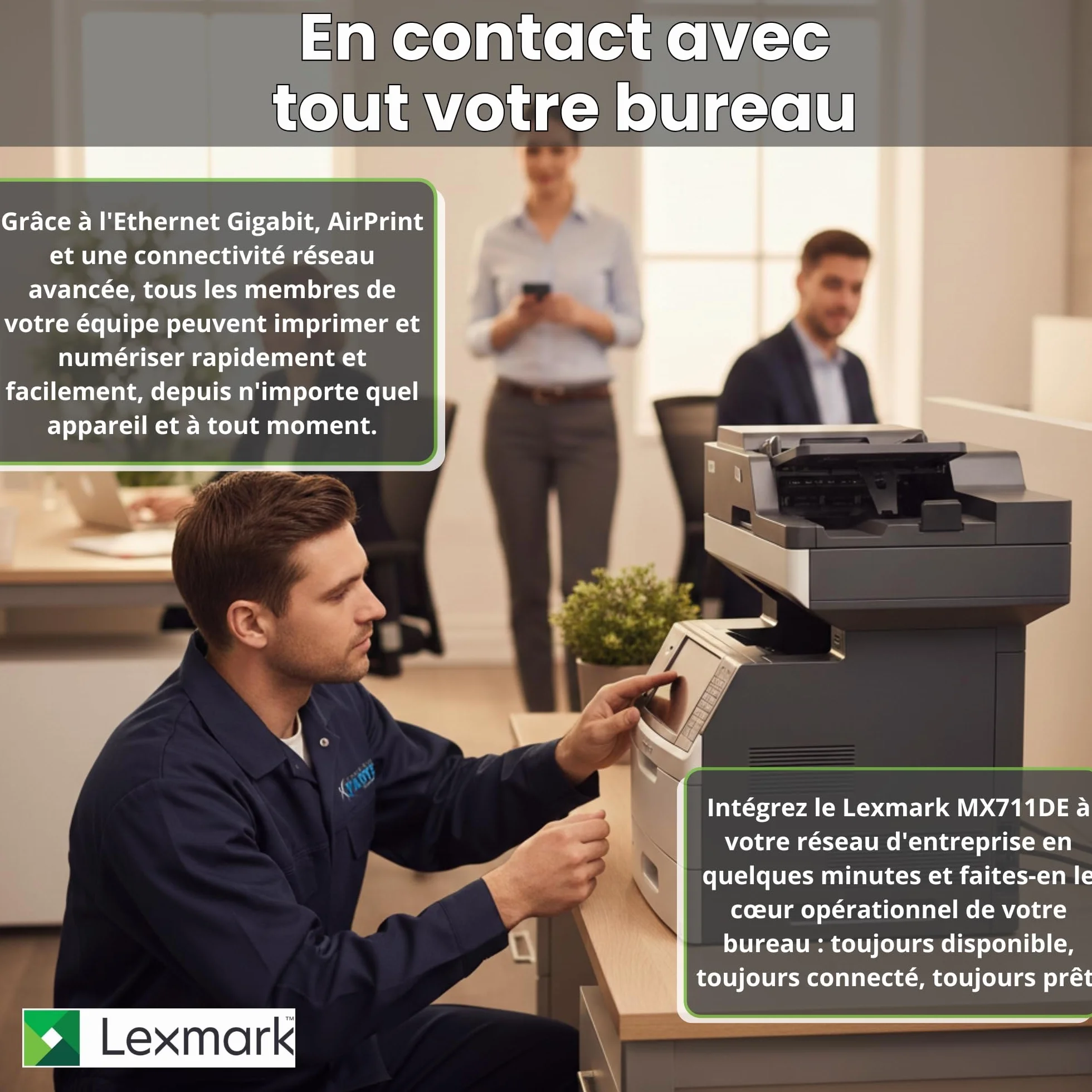 Lexmark MX711de Imprimante Multifonction Laser Monochrome A4 Noir et Blanc 70 ppm Recto Verso Fax Ethernet