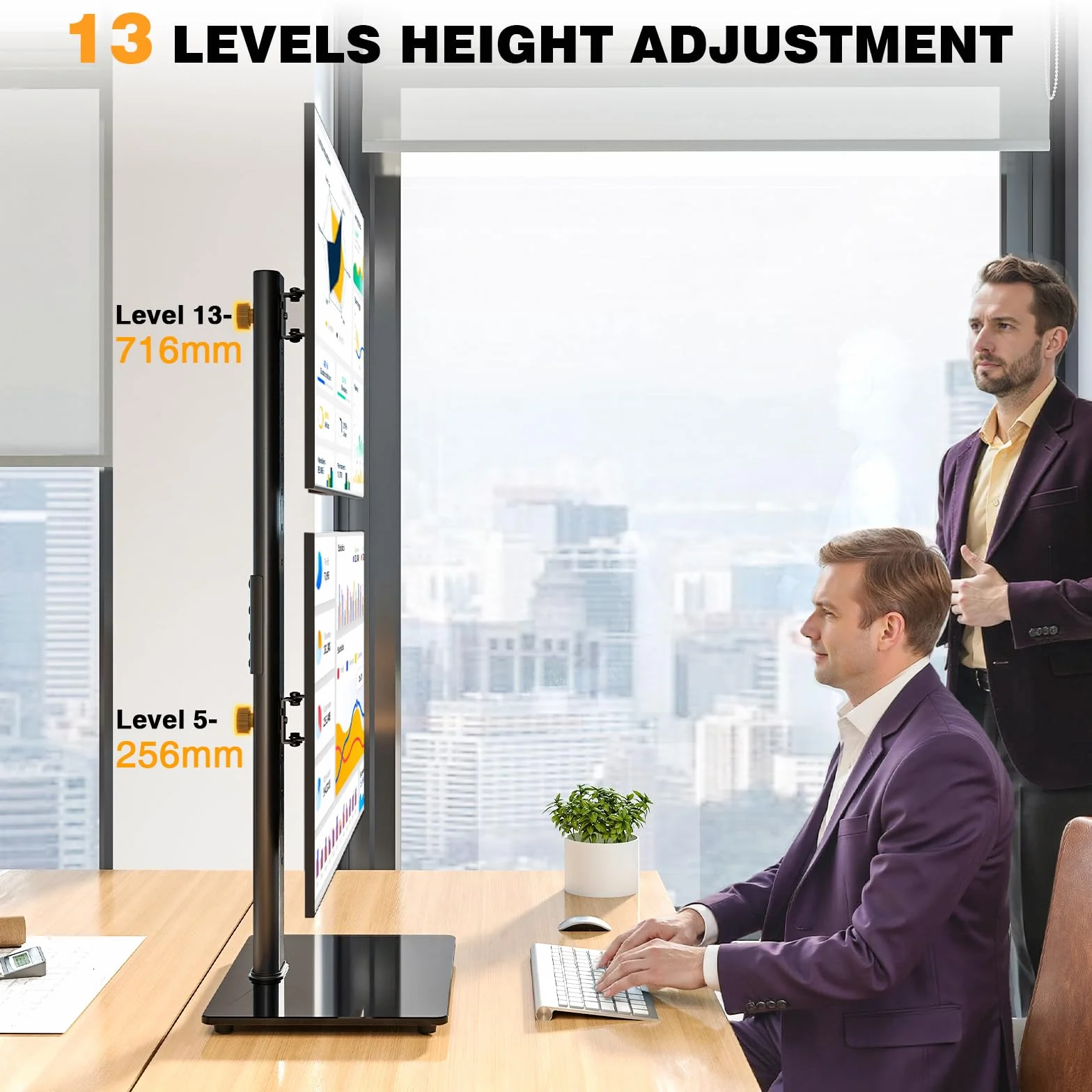 Support Double Écran PC 13-38 Pouces, Support Vertical Bureau VESA 75x75/100x100 mm 20 kg