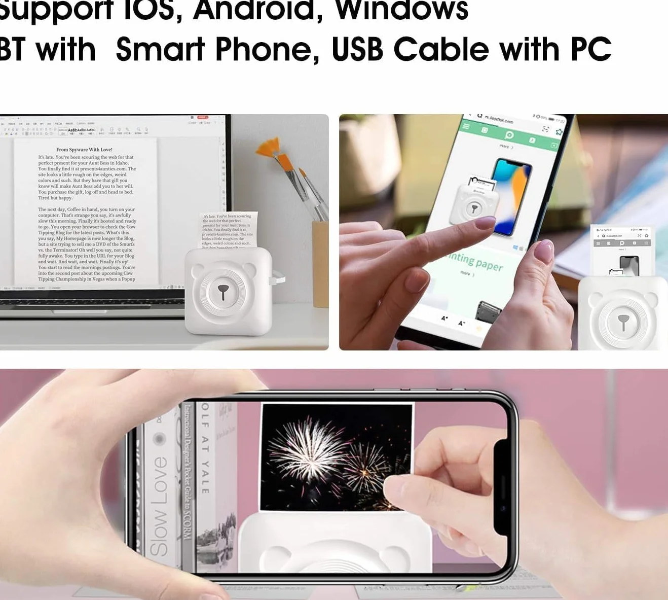 PeriPage Buyounger Mini Imprimante Photo Thermique Bluetooth sans Encre Portable Noir Et Blanc