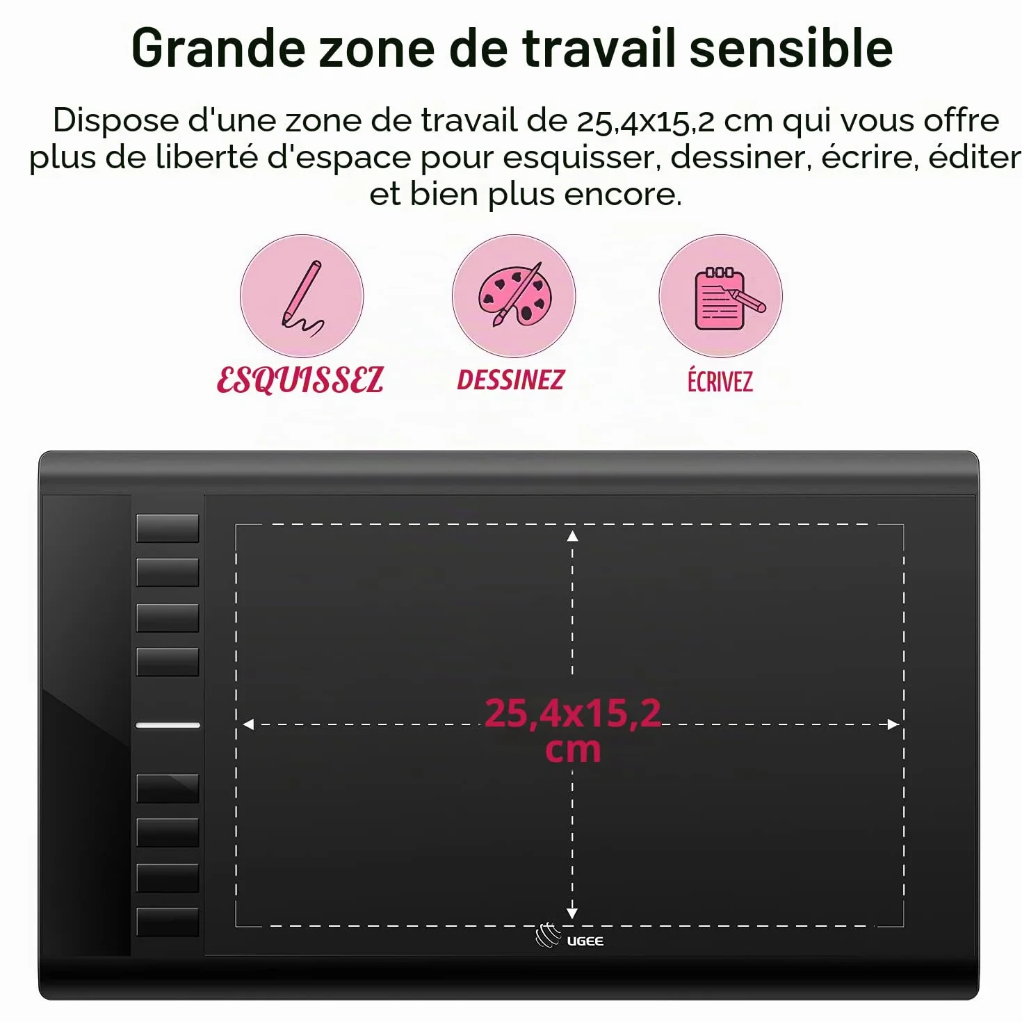 UGEE M708 Tablette Graphique 10x6 Pouces 8192 Niveaux Stylet