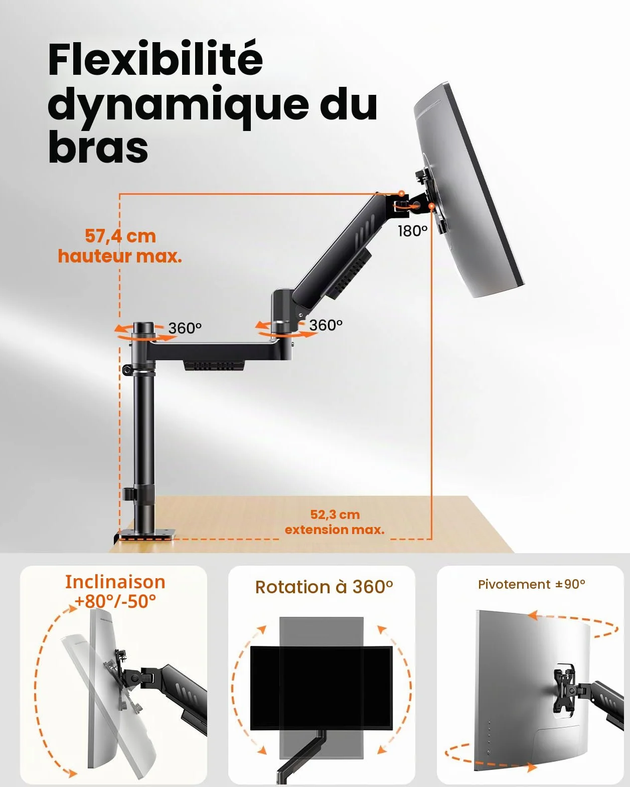 ErGear Support Ecran PC Réglable 13-34 Pouces 9 kg VESA 75x75/100x100 mm Noir