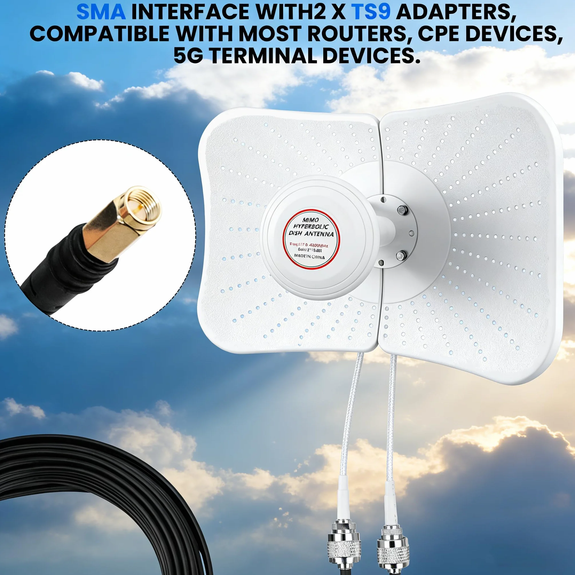 Antenne 4G 5G LTE WiFi Dual-Polarisation 600-6000MHz Panel Outdoor 22dBi MIMO Directionnelle SMA TS9 10 Mètres