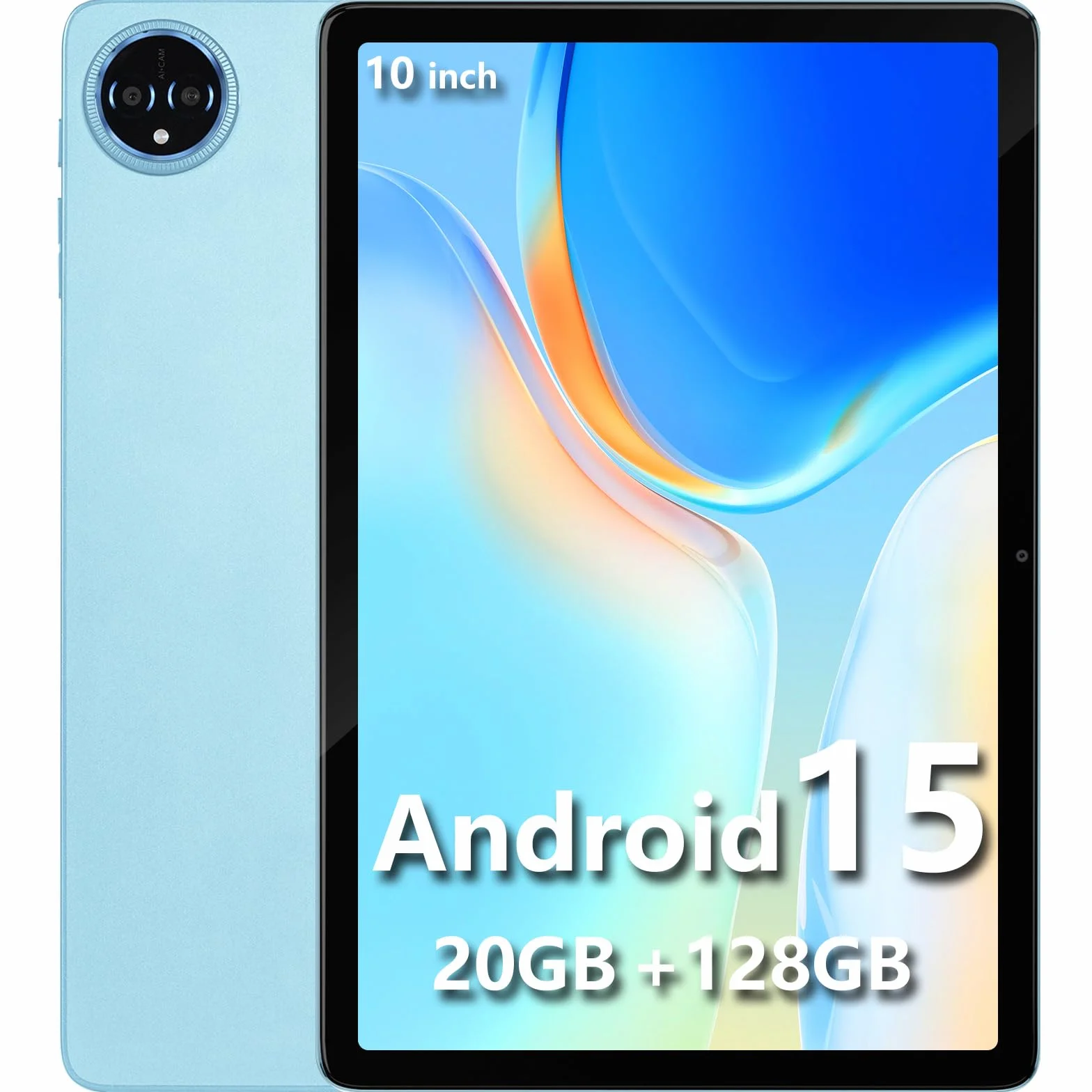 Tablette 10 Pouces Android 15 20Go RAM 128Go ROM 8580 mAh Batterie Octo-Cœur 5G WiFi Tactile 5+13MP Caméra Bluetooth Bleu