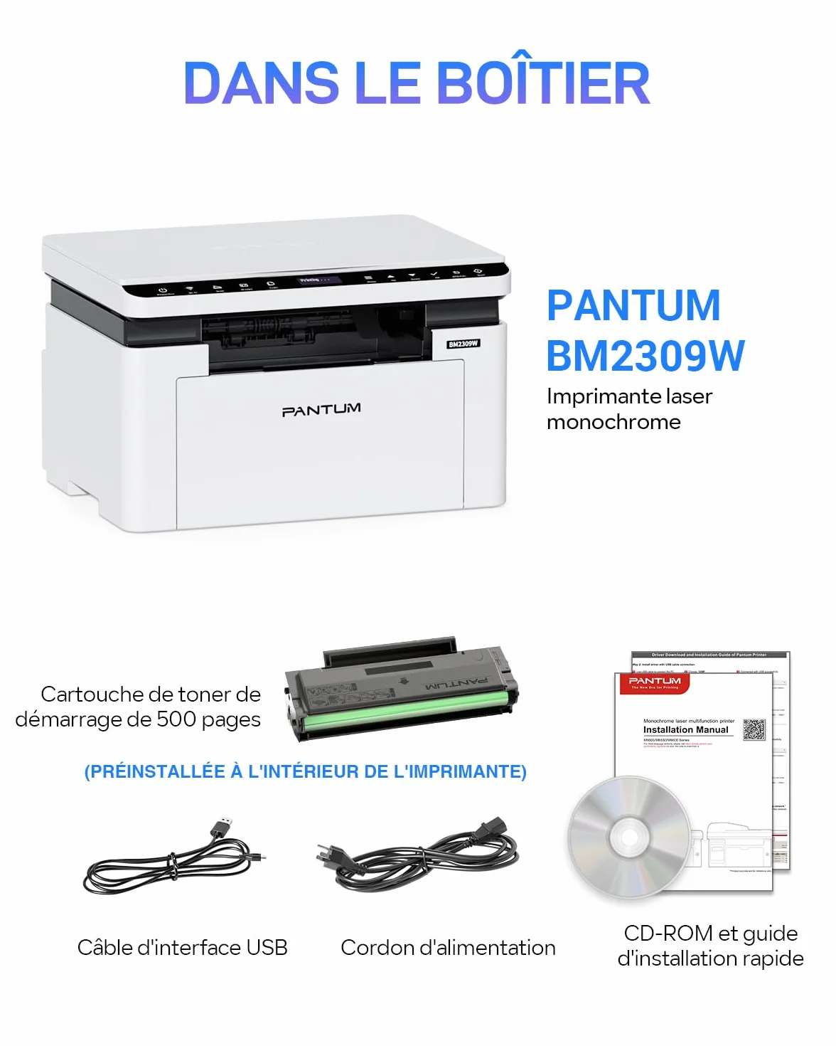 PANTUM BM2309W imprimante Laser Multifonction Noir et Blanc WiFi directe