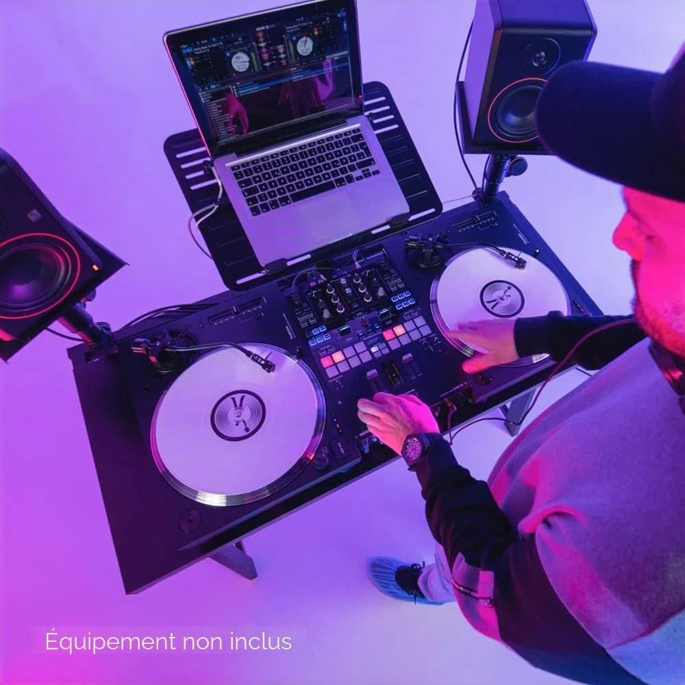 Gravity FDJT 01 - Table pour DJ universelle avec support pour enceintes et ordinateur portable