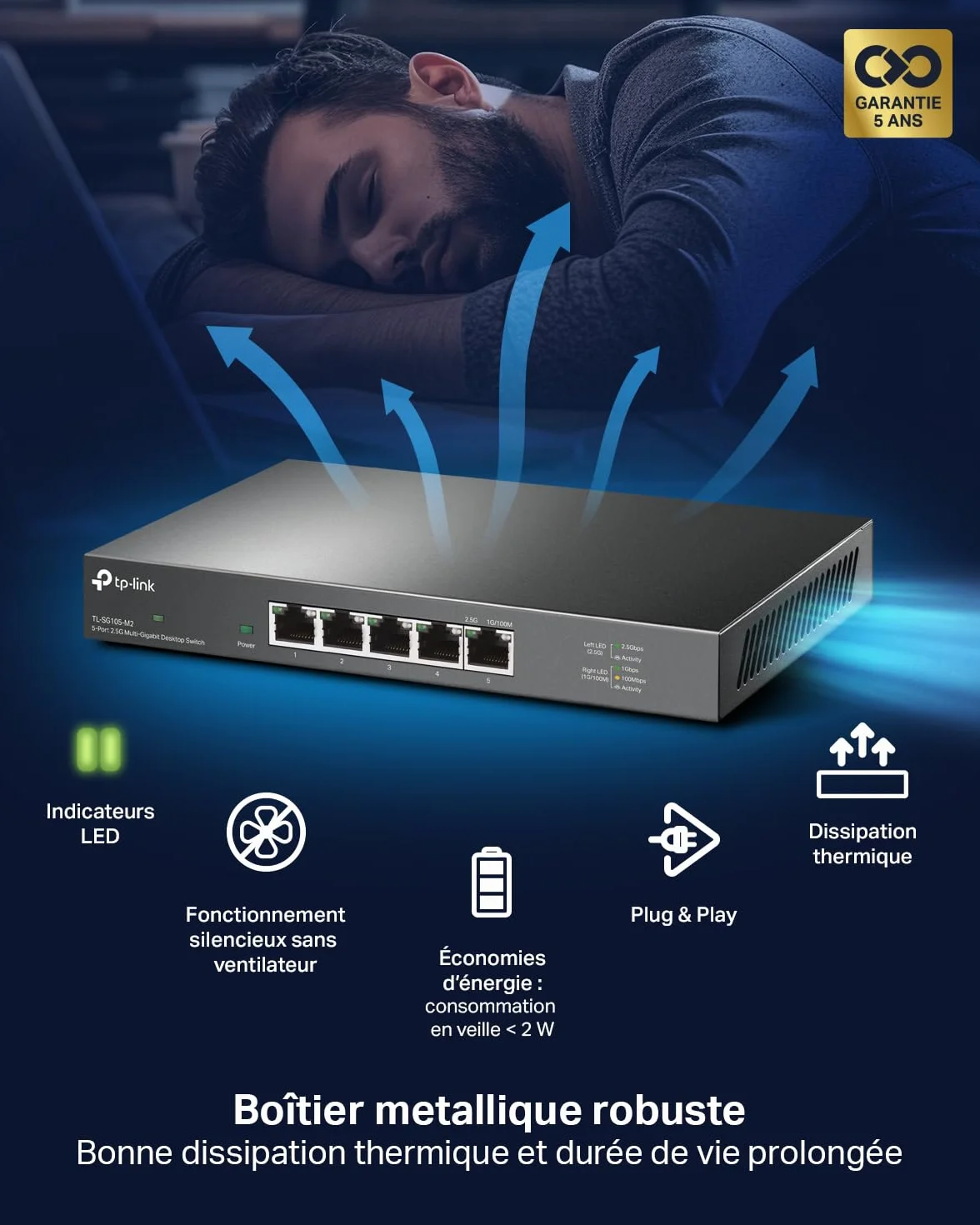 TP-Link Switch 2.5 Gigabit 5 Ports Métal Silencieux TL-SG105-M2