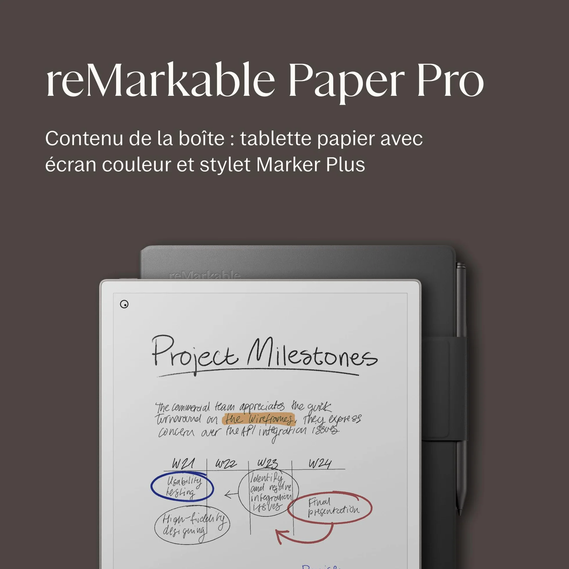 reMarkable Pack Premium Paper Pro | Tablette à Encre électronique Écran Couleur 11,8" + Stylet Marker Plus + Housse Cuir Book Folio Noire