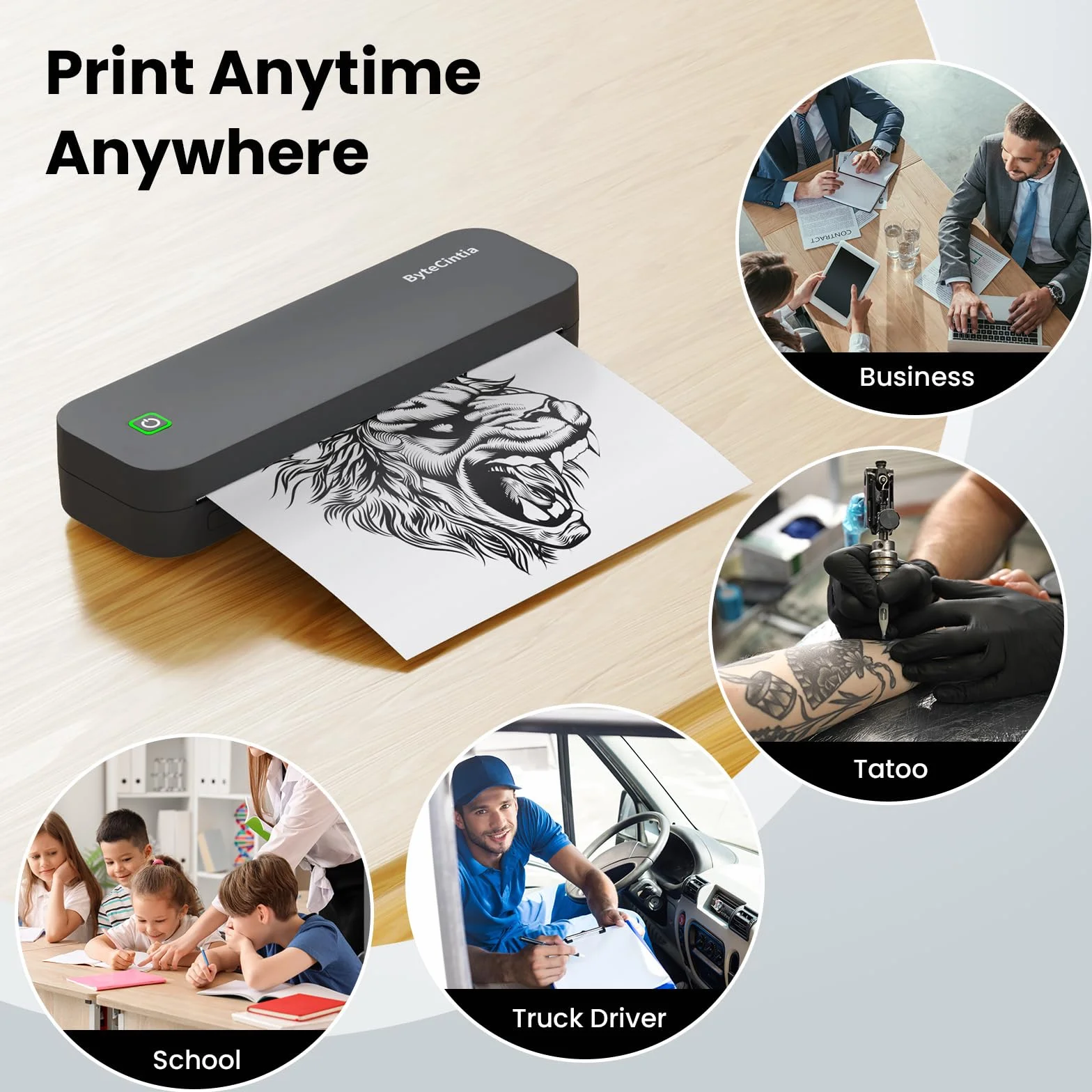 Imprimante Thermique A4 Bluetooth Portable sans Fil D80 Compatible Android iOS