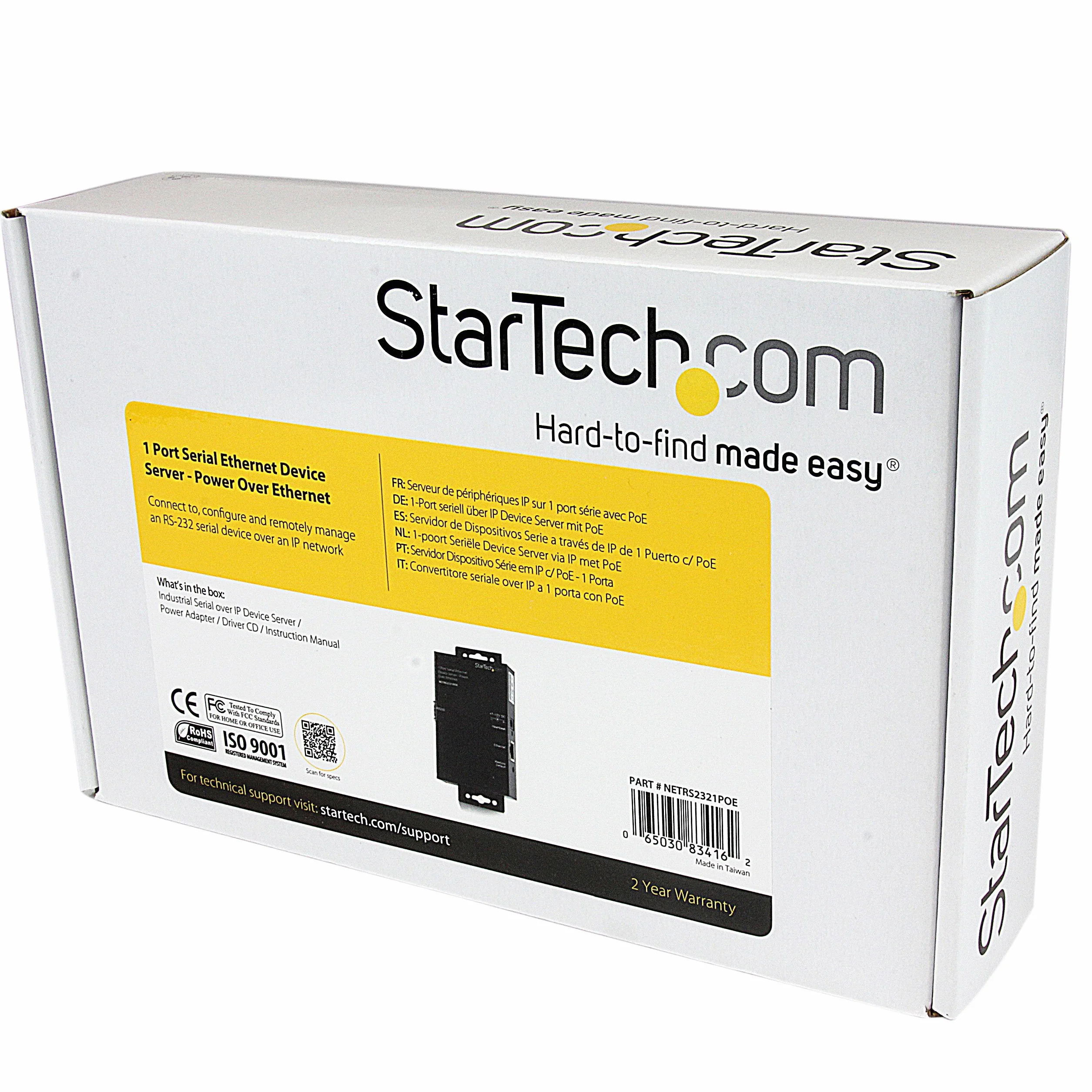 StarTech.com Serwer szeregowy 1 port RS232 IP Ethernet PoE NETRS2321POE