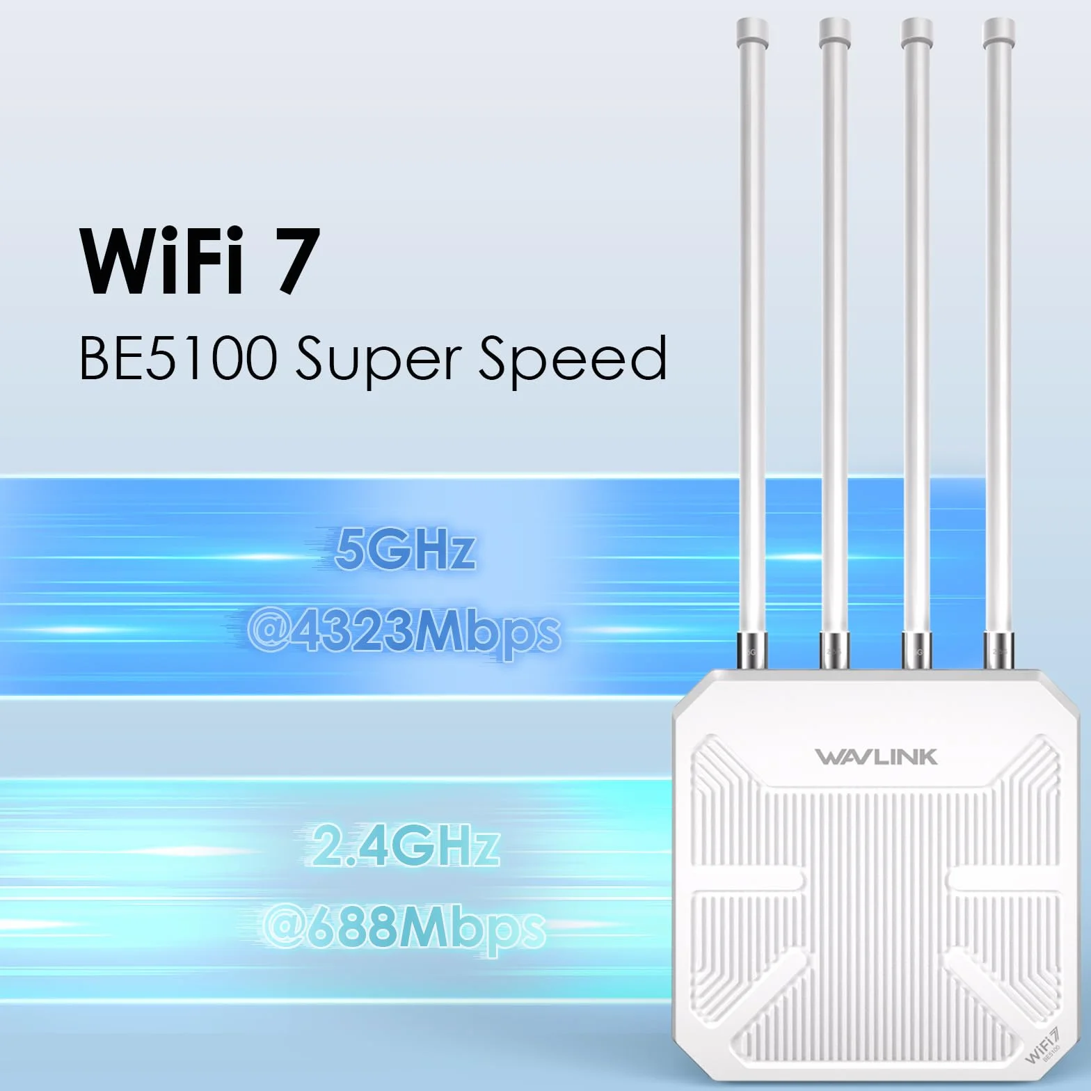 Routeur WiFi 7 WAVLINK Extérieur BE5100 Mesh IP67 Étanche PoE Antennes 8dBi Longue Portée