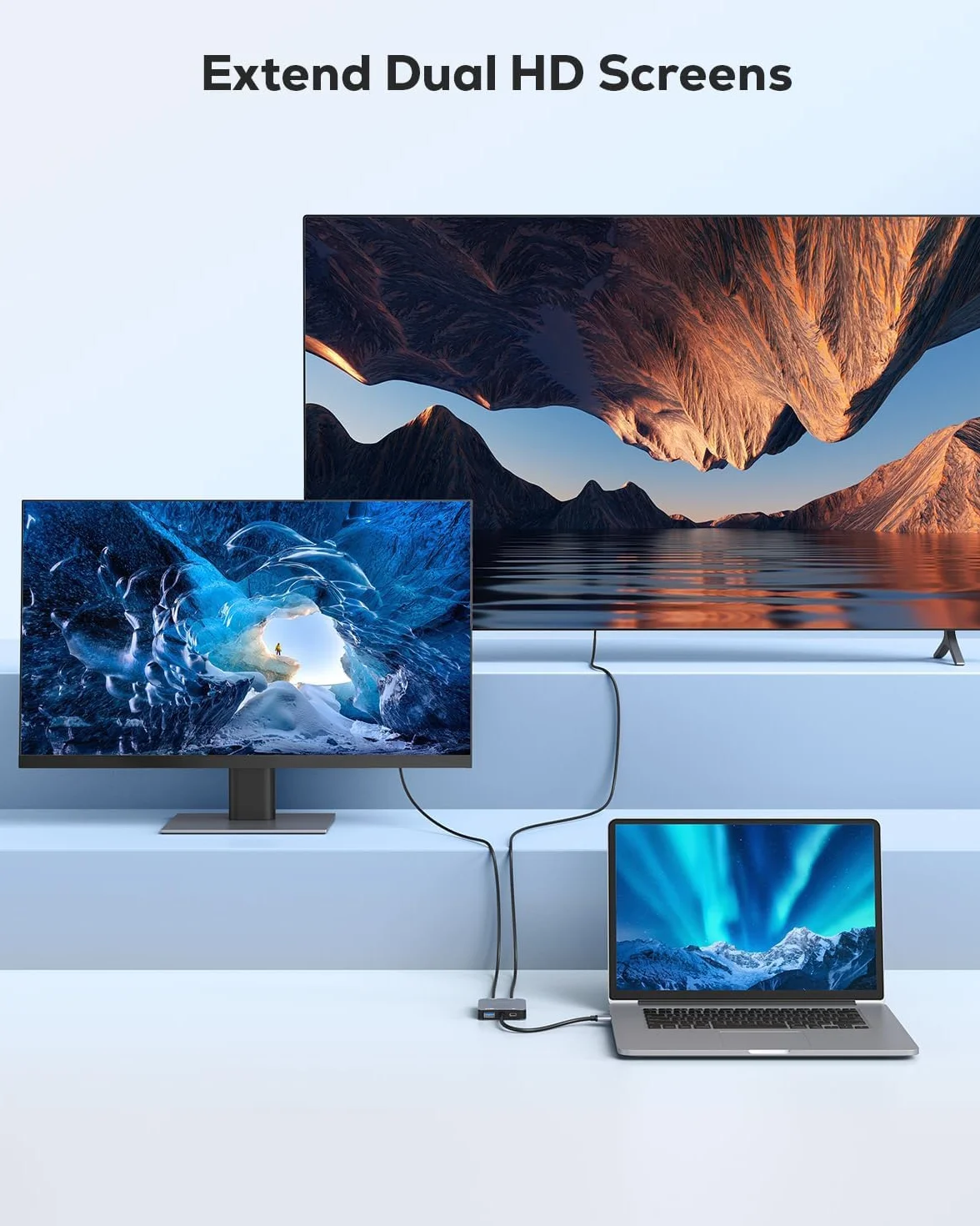 ABLEWE Adaptateur USB 3.0 vers Double HDMI avec Port USB 3.0 Câble Convertisseur HDMI pour Ordinateur