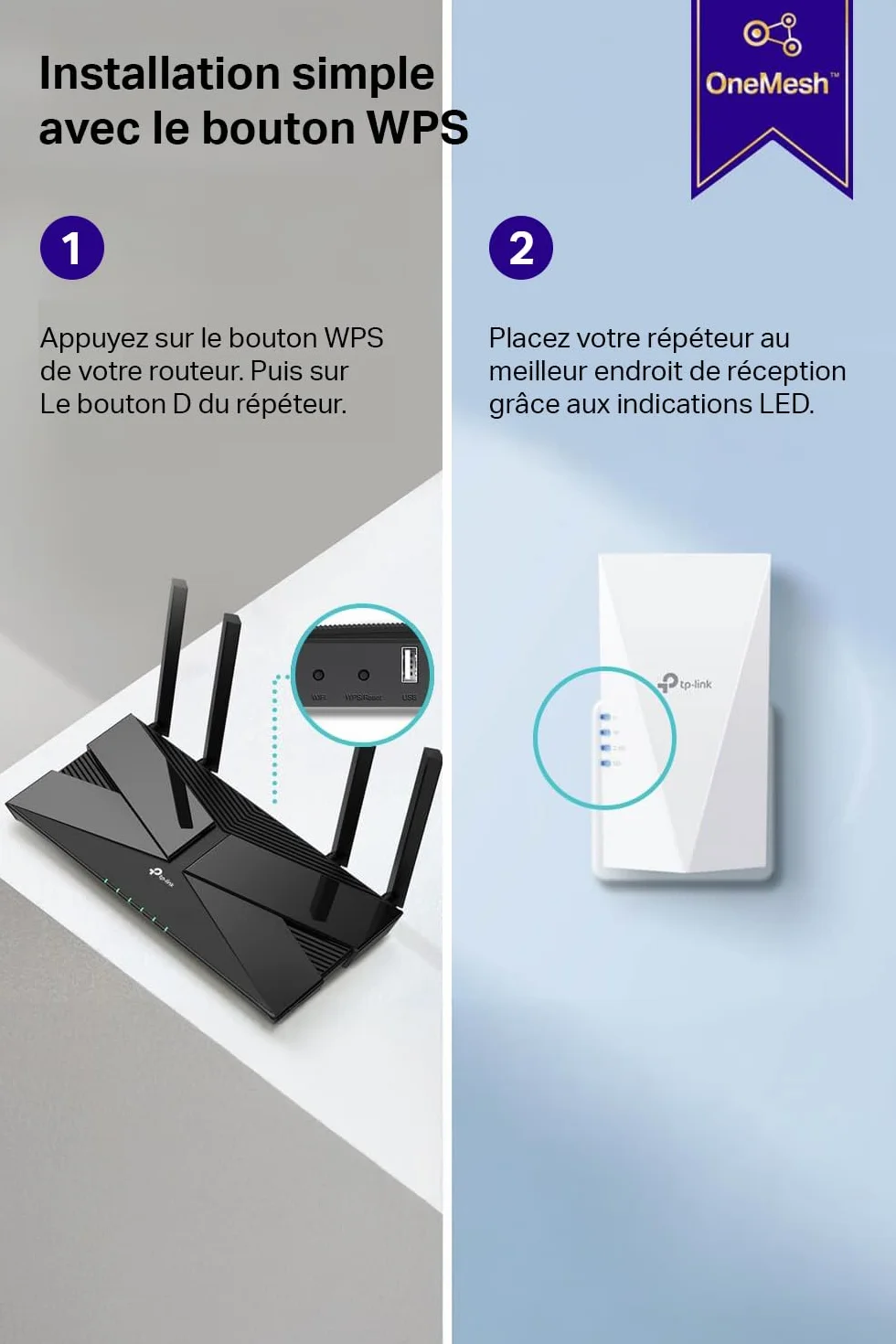 TP-Link Répéteur WiFi 6 RE500X, Amplificateur AX1500 Mbps, Port Ethernet Gigabit, 100 m²