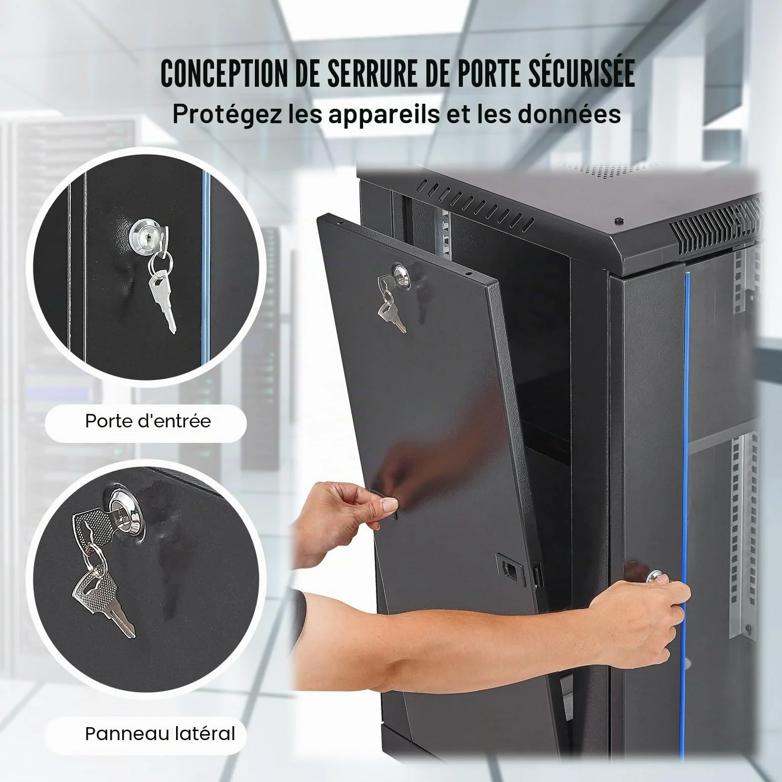 VEVOR Armoire de Serveur Mural 15U, Boîtier Rack Réseau avec Roulettes, Charge 226,8 kg, Porte Verre Trempé Verrouillable, Acier Q235