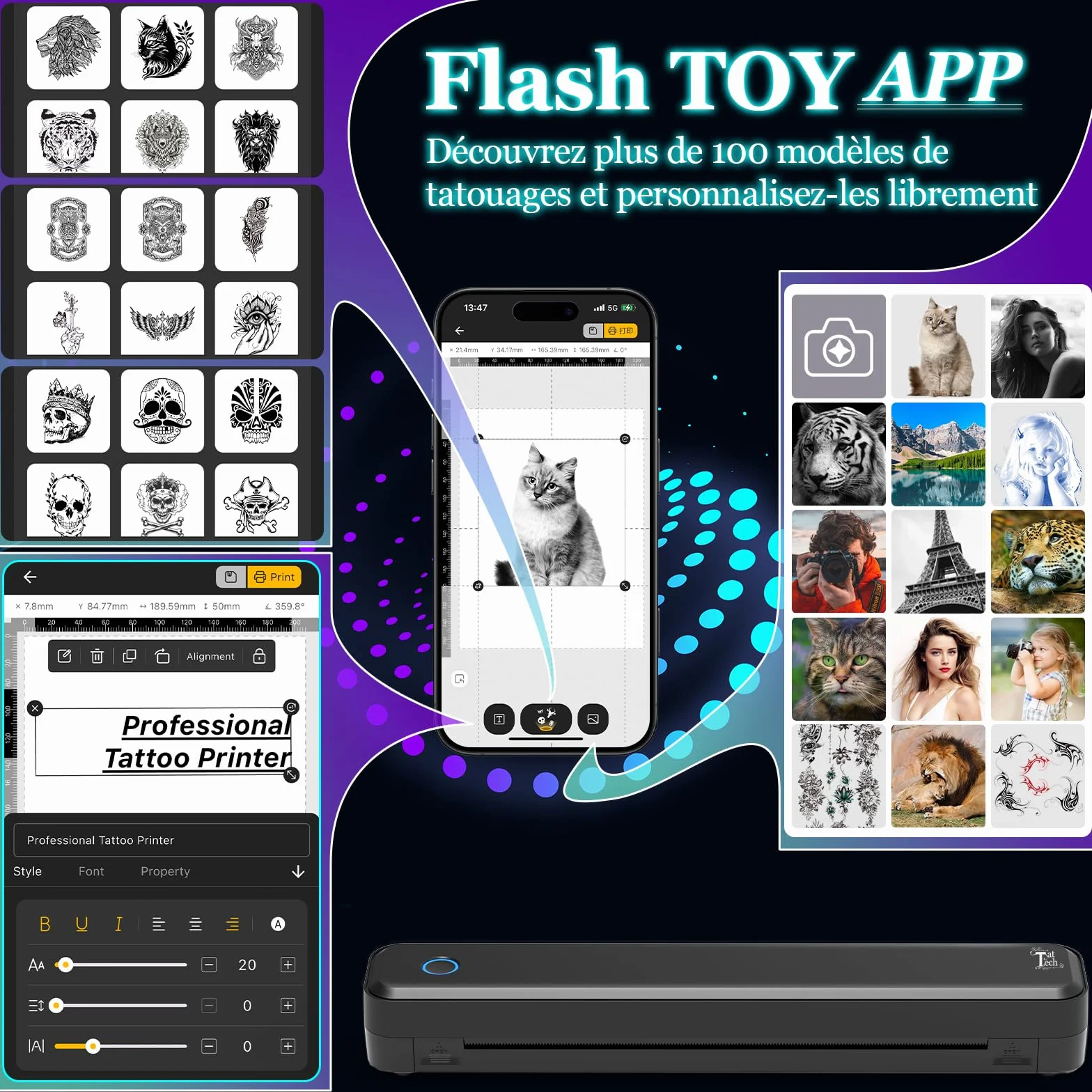 Joyzan Imprimante Pochoir Tatouage Bluetooth sans Fil, Thermocopieur Portable sans Encre 20pcs Transfert Papier