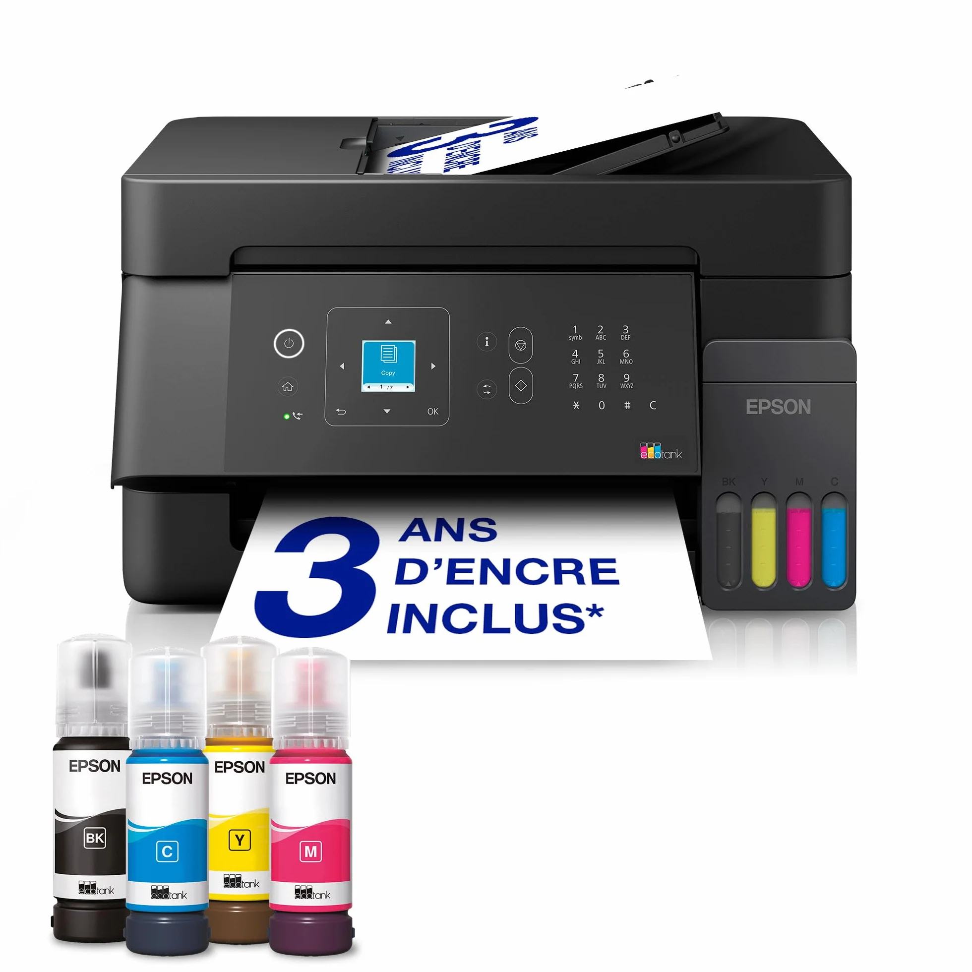 Epson EcoTank ET-4900 Imprimante A4 Wi-Fi Ethernet Copie Numérisation Fax Écran LCD Chargeur Automatique 30 Pages