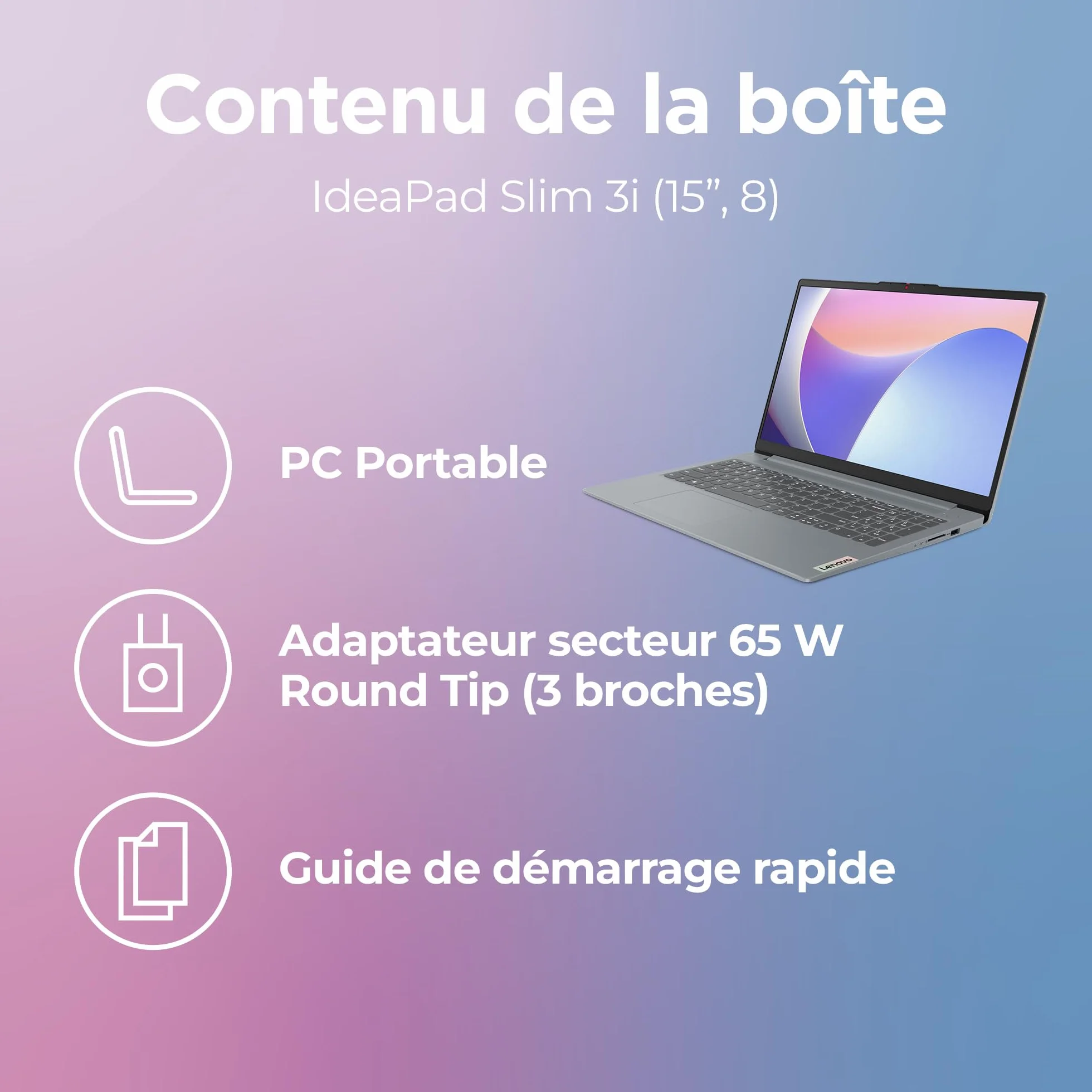 Lenovo IdeaPad Slim 3 15IRU8 Ordinateur Portable 15.6" FHD Intel Core i3-1315U RAM 8Go SSD 512Go Windows 11 Home Clavier AZERTY Français Gris