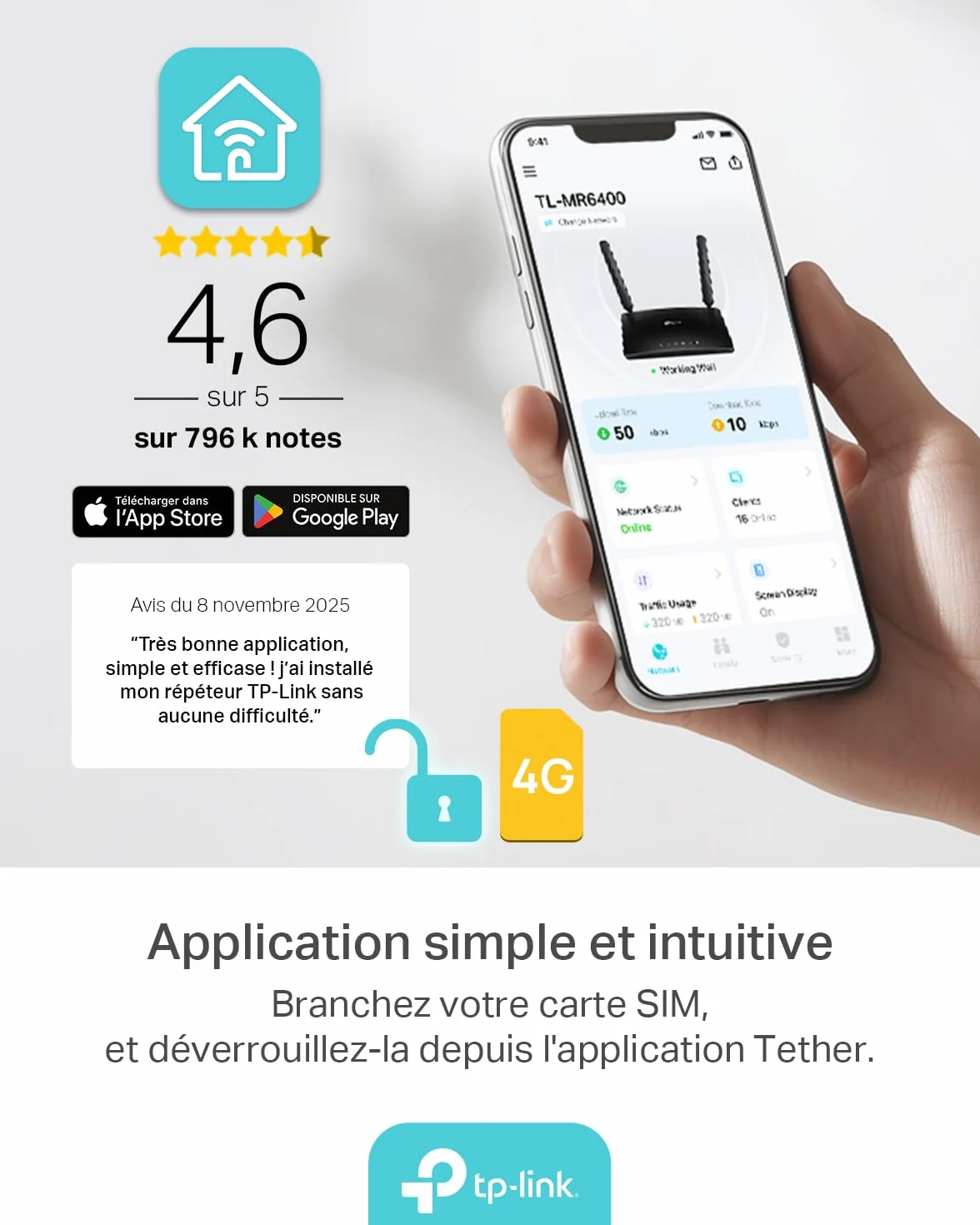 TP-Link TL-MR6400 Routeur 4G LTE WiFi 300 Mbps, Carte SIM Micro, 2 Antennes LTE Amovibles