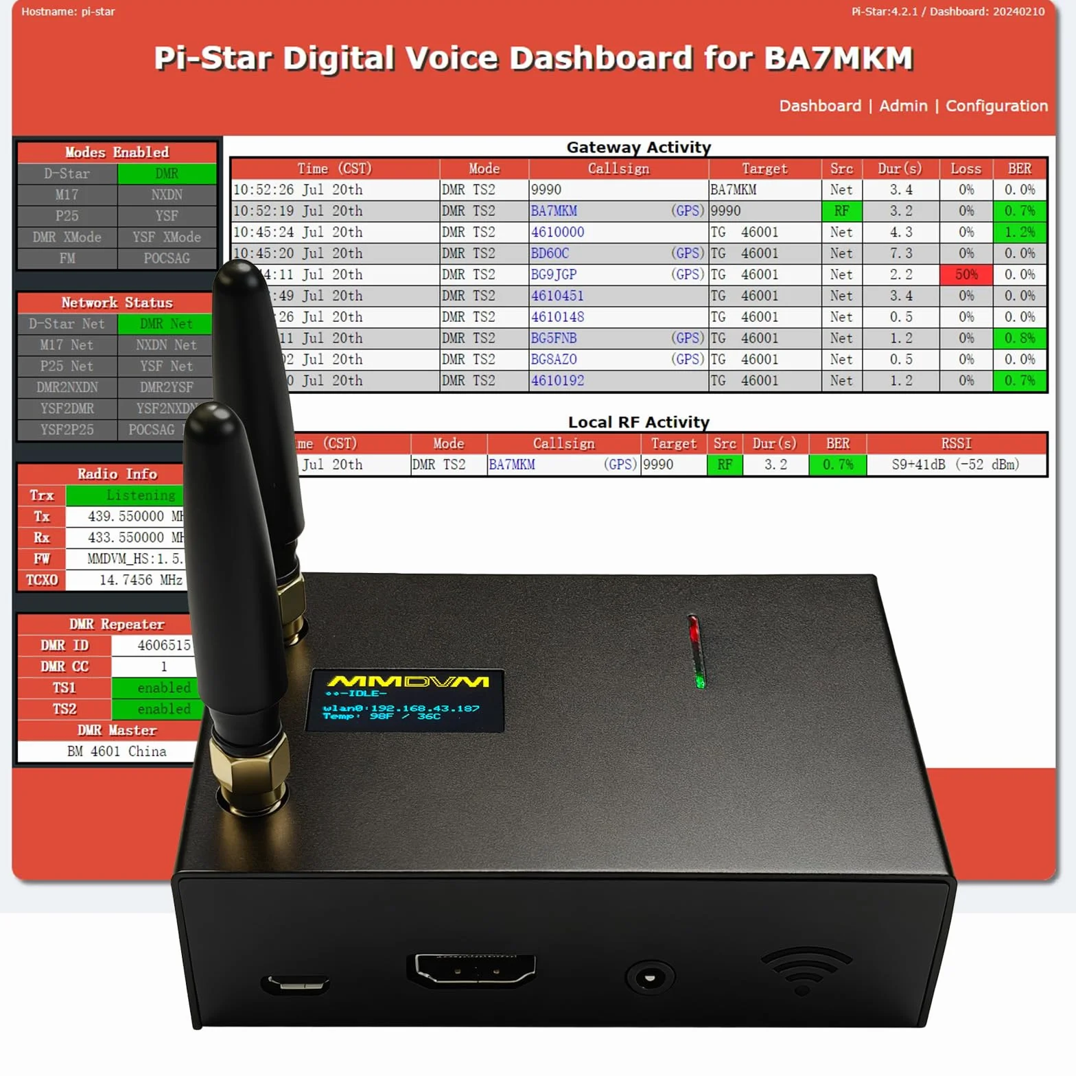 Module duplex MMDVM Hotspot Dual Hat V1.5.2 avec écran OLED WiFi Ethernet WLAN Coque aluminium pour Raspberry Pi 3B
