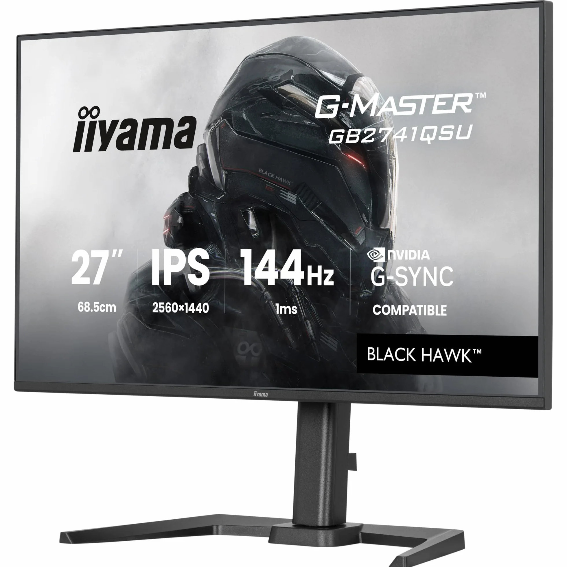 iiyama Ecran G-Master Black Hawk, GB2741QSU-B1 IPS, Adaptive Sync, QHD@144Hz, 1ms, 350cd, HP, HDMI/DP/USB HUB, réglable en Hauteur, Black Tuner, G-Sync Compatible