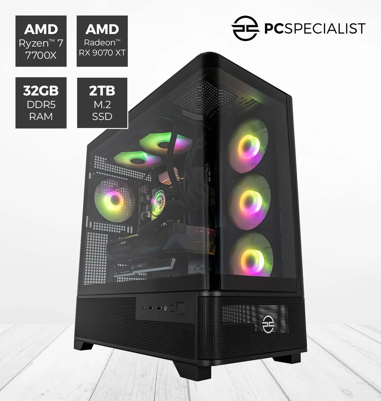 PCSpecialist Extreme PC Gamer AMD Ryzen 7 7700X 4,50 GHz 8-Core 32 Go DDR5 RAM 16 Go AMD Radeon RX 9070 XT 2 to M.2 SSD Windows 11