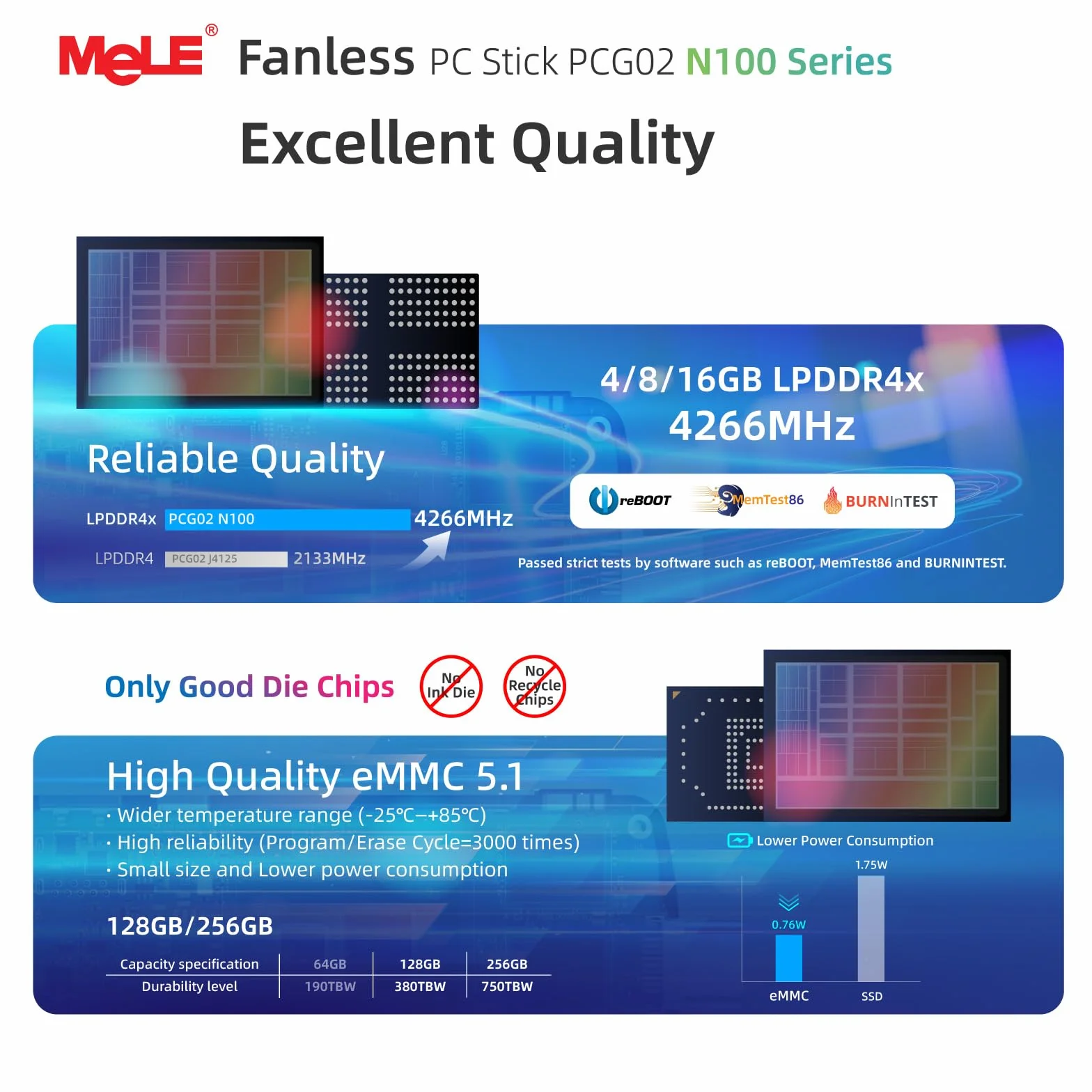 MeLE PCG02 PC Stick Fanless N100 8GB 128GB Sans OS Linux Ubuntu